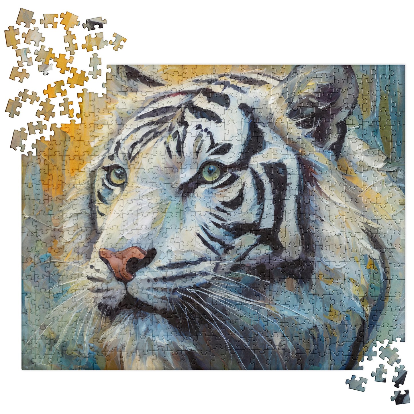Majestic White Tiger Oil Painting Jigsaw Puzzle - Stylish Fine Art Gift For Nature & Wildlife Lovers, Family Fun And Frameable Wall Décor