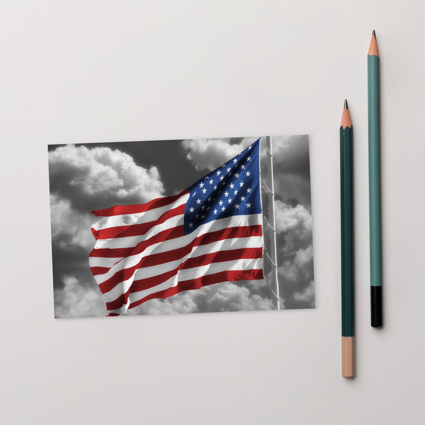Standard Postcard - Old Glory American Flag With Color Splash Effect - Perfect Stationery Desk Décor For Home, Office & Fourth Of July Gift