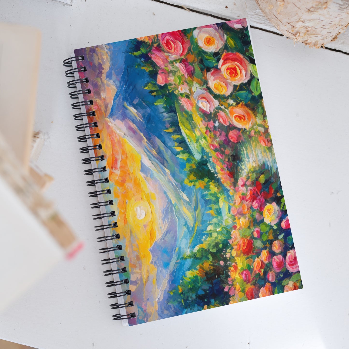 Mountain Sunset Spiral Notebook - Stunning Oil Painting - Vibrant Summer Roses - Ideal for Writing & Sketching - A Gift For Nature Lovers