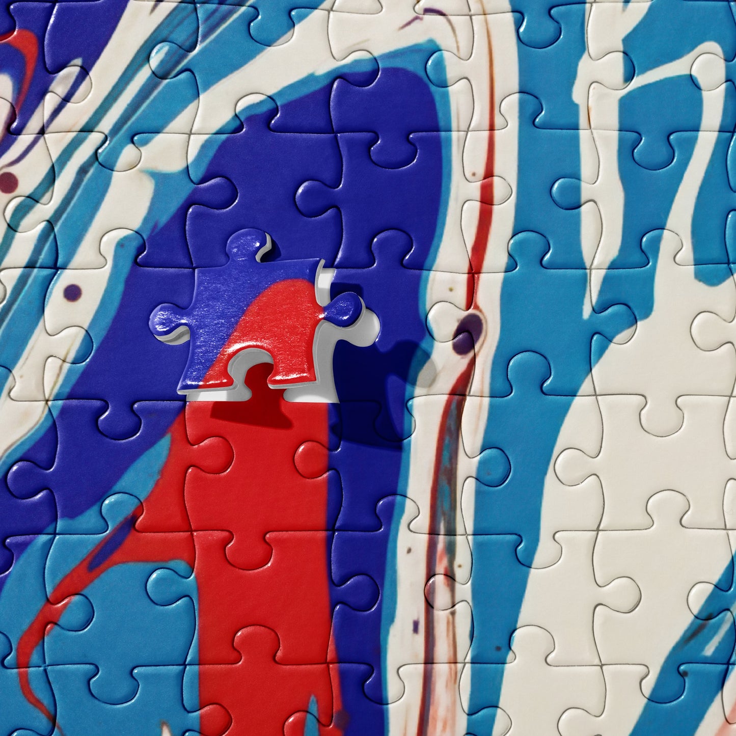 Vibrant Jigsaw Puzzle - Red, White & Blue Flow Painting - Stylish, Elegant, Unique Abstract Art For Modern Art Lovers And Puzzle Enthusiasts