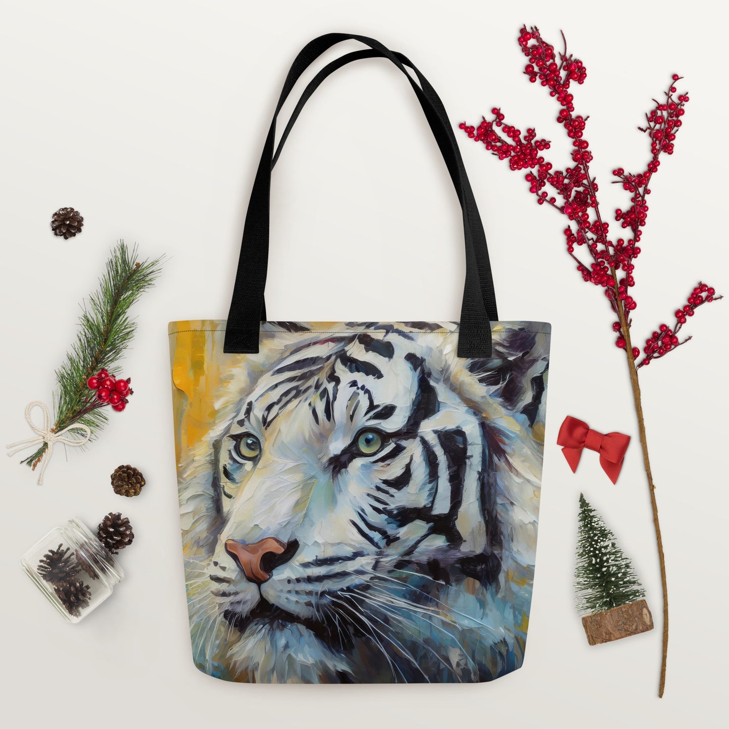 Majestic White Tiger Oil Painting Tote Bag - Vibrant, Stylish, Art Gift For Nature &amp; Wildlife Lovers, Perfect For Shopping And Everyday Use