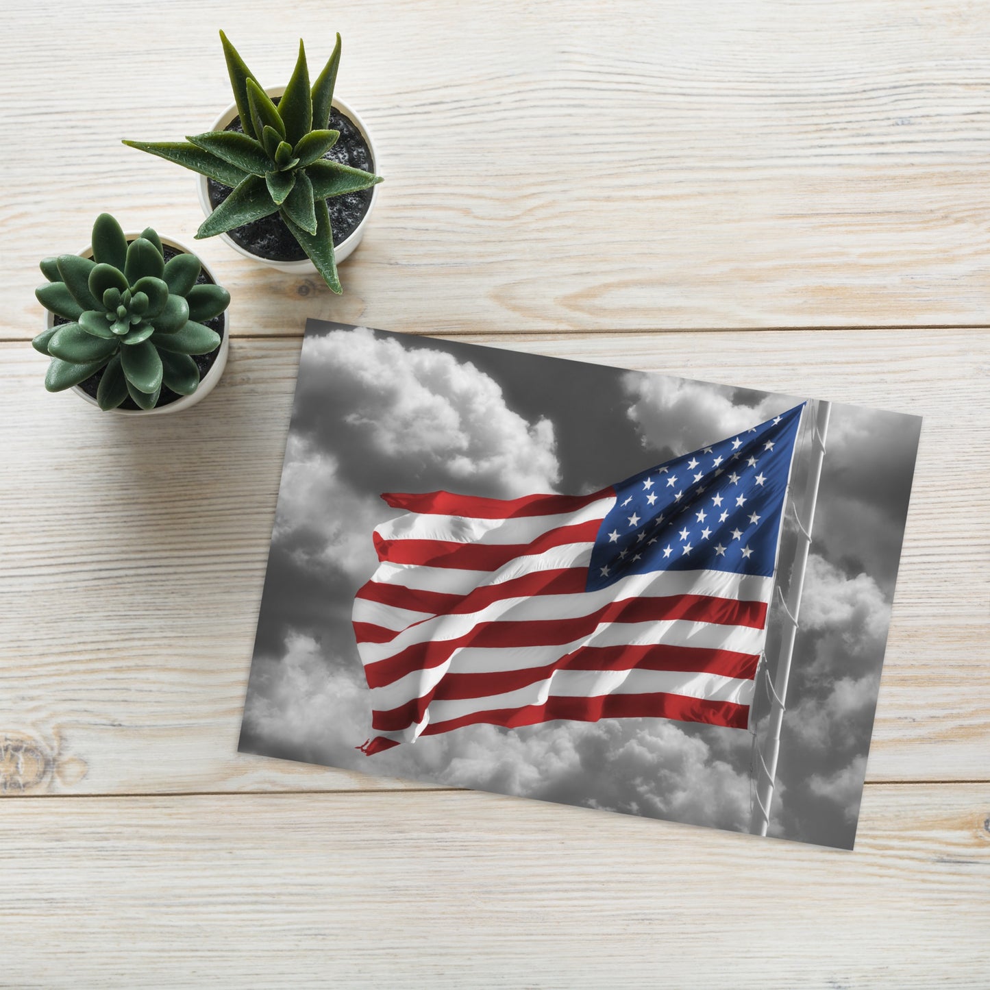 Patriotic Greeting Card - Old Glory American Flag With Color Splash Effect - Stationery Decor For Home & Office, Perfect 4th of July Gift