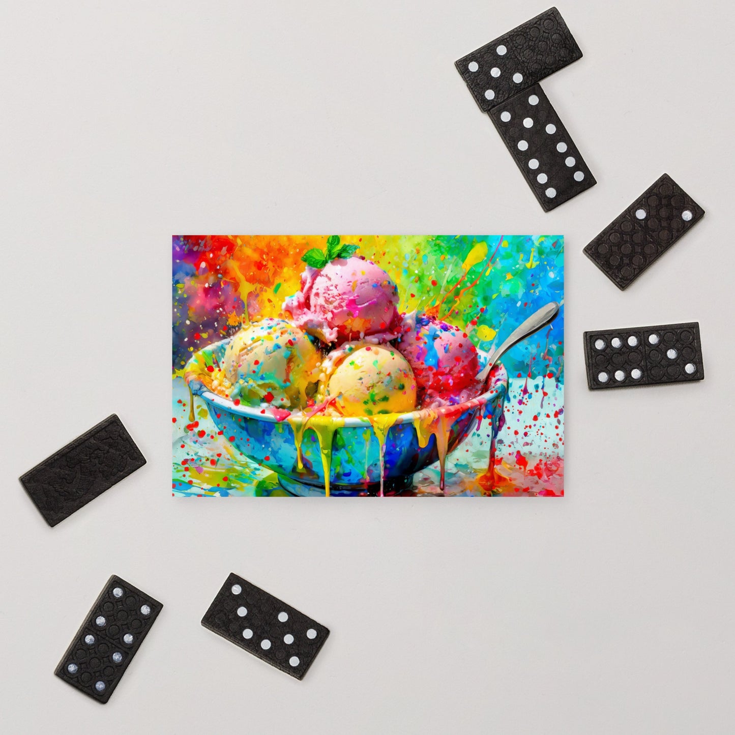 Colorful Ice Cream Bowl Postcard - Vibrant, Stylish Oil Painting - Perfect Gift For Dessert Lovers, Fun And Whimsical Stationary Art & Décor