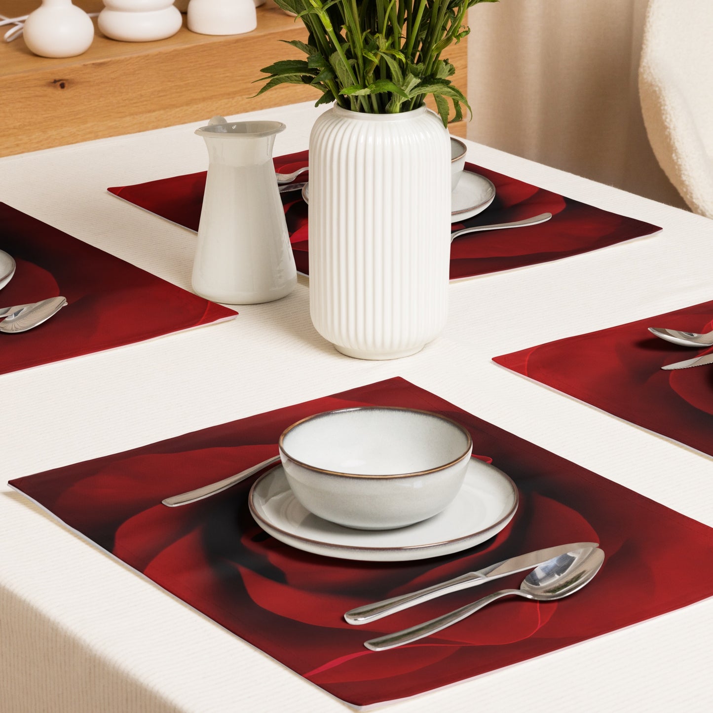 Vibrant Red Rose Table Placemat Set of 4 - Sharp Colorful Macro Photography, Perfect Gift For Nature And Rose Lovers And Romantic Occasions