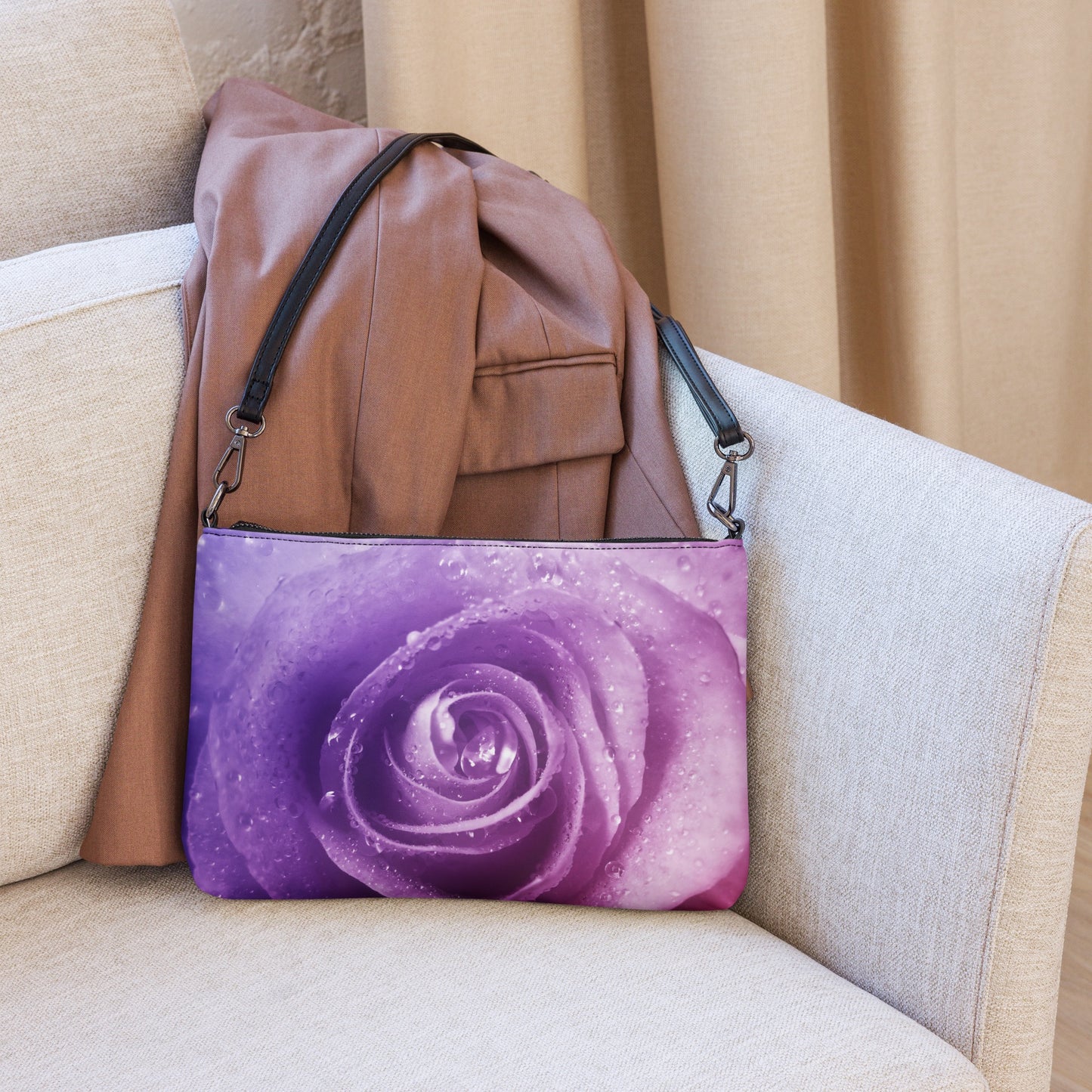 Vibrant Pink & Purple Rose Crossbody Bag - Stunning Unique Nature Lovers Gift, Stylish Everyday Accessory, Perfect Beautiful Floral Present