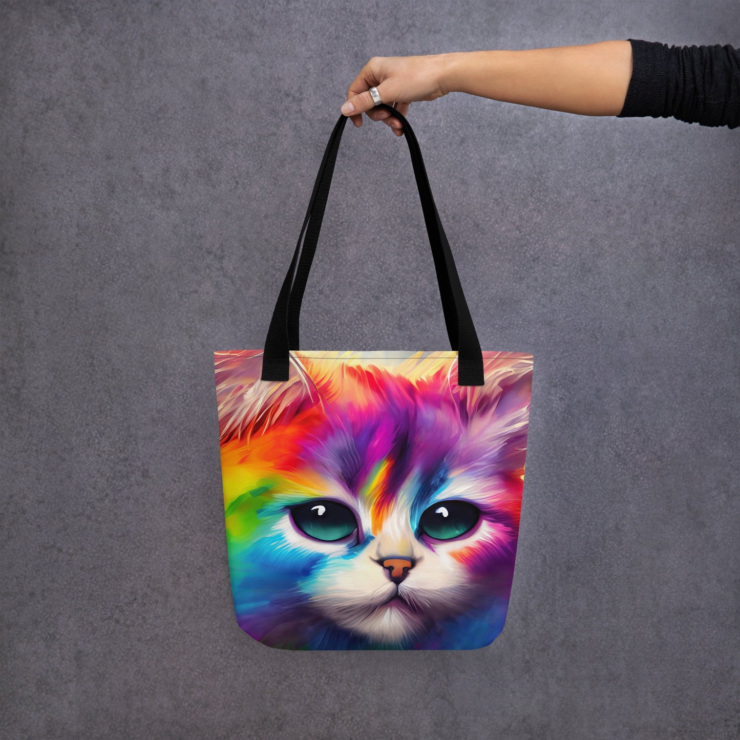 Fun & Vibrant Rainbow Fur Cat Tote Bag - Stylish, Colorful, Perfect For All Ages - Gift For Cat Lovers, Art Enthusiasts And Everyday Use