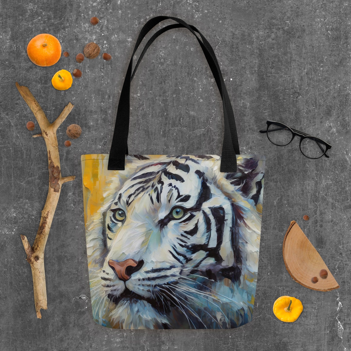 Majestic White Tiger Oil Painting Tote Bag - Vibrant, Stylish, Art Gift For Nature &amp; Wildlife Lovers, Perfect For Shopping And Everyday Use