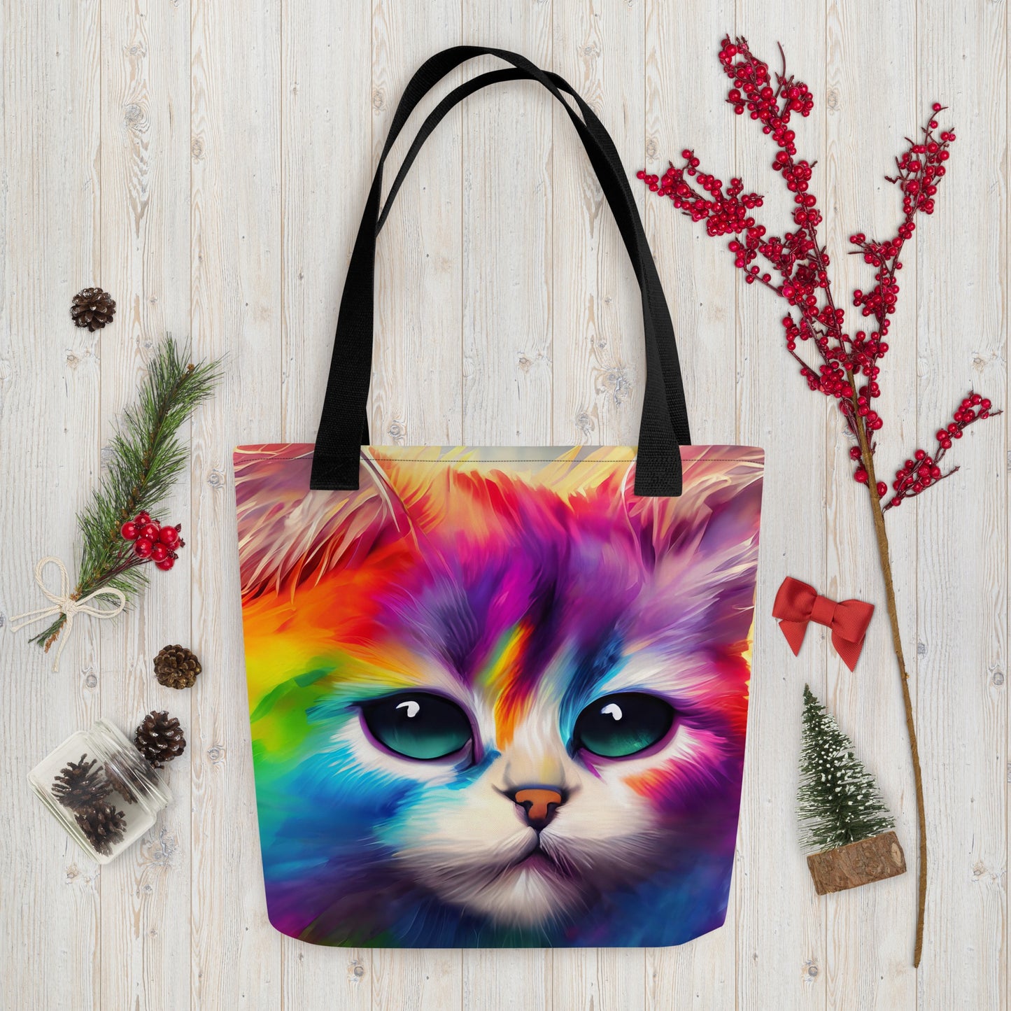 Fun & Vibrant Rainbow Fur Cat Tote Bag - Stylish, Colorful, Perfect For All Ages - Gift For Cat Lovers, Art Enthusiasts And Everyday Use