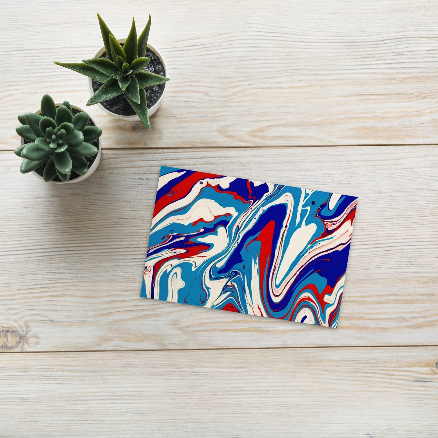 Vibrant Standard Postcard - Red, White & Blue Acrylic Flow Painting - Stylish, Elegant And Unique Abstract Art Gift for Modern Art Lovers