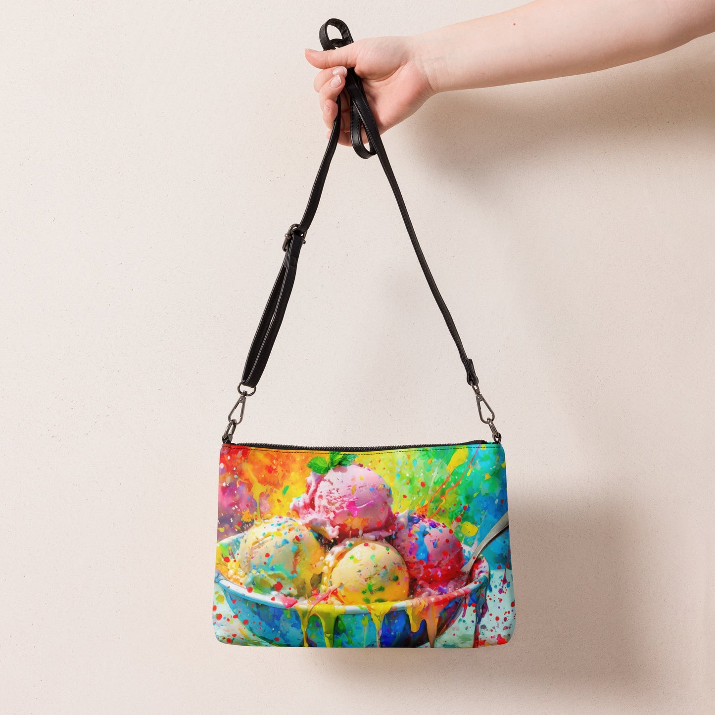 Colorful Bowl Of Ice Cream Crossbody Bag - Vibrant Oil Painting, Unique Art Lovers Gift, Stylish & Fun Accessory, Perfect For Everyday Use