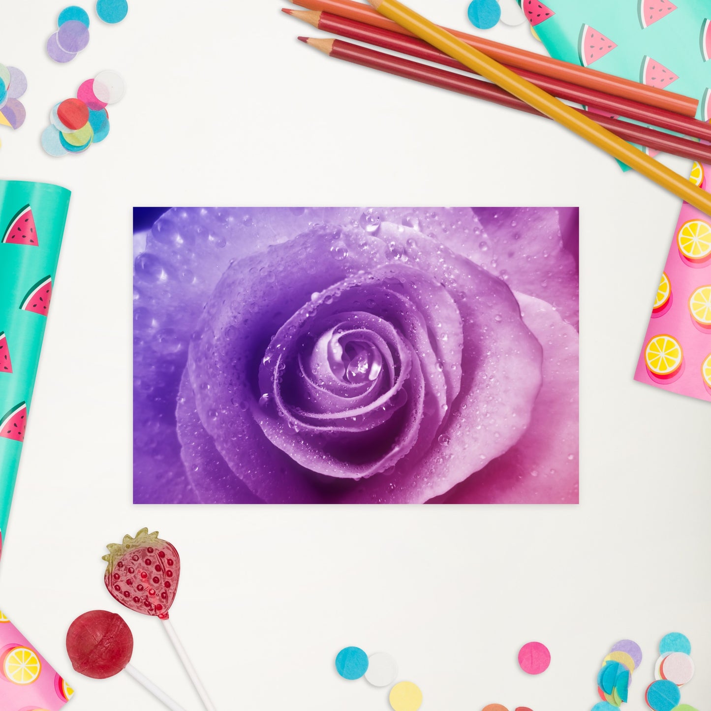 Pink Rose Greeting Card – Vibrant Macro Photograph with Purple Hints - Nature-Inspired Art - A Perfect Gift for Flower & Nature Lovers