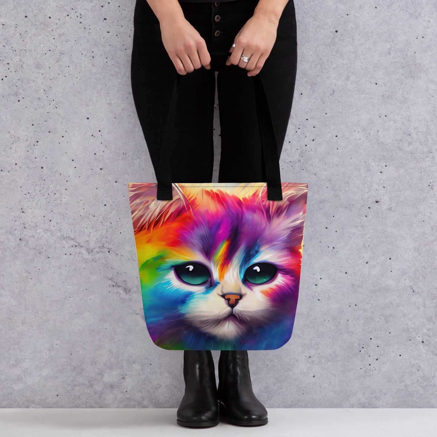 Fun & Vibrant Rainbow Fur Cat Tote Bag - Stylish, Colorful, Perfect For All Ages - Gift For Cat Lovers, Art Enthusiasts And Everyday Use