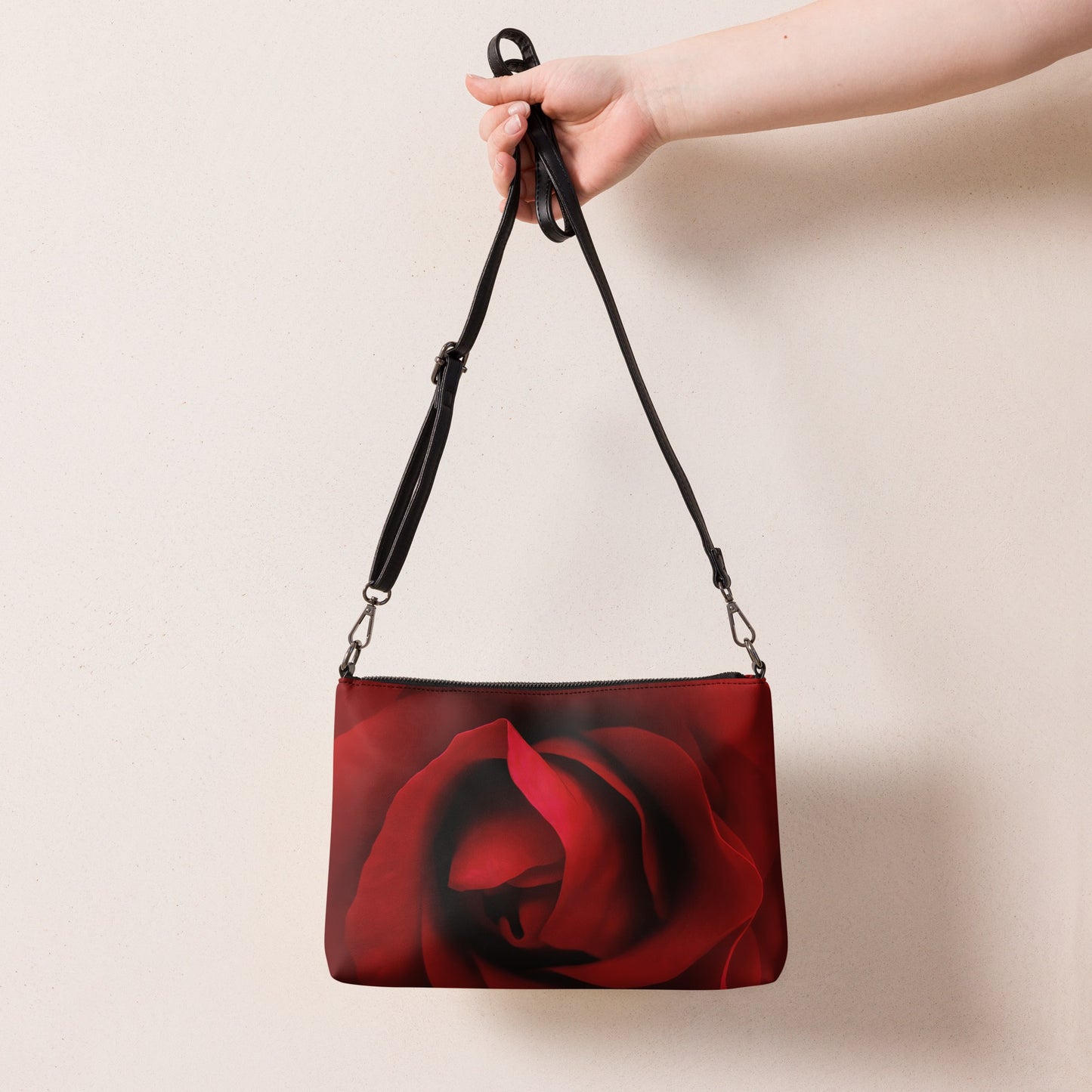 Vibrant Red Rose Crossbody Bag - Sharp Macro Photograph, Stylish And Detailed Floral Design For Nature, Flower Lovers & Romantic Gift Ideas