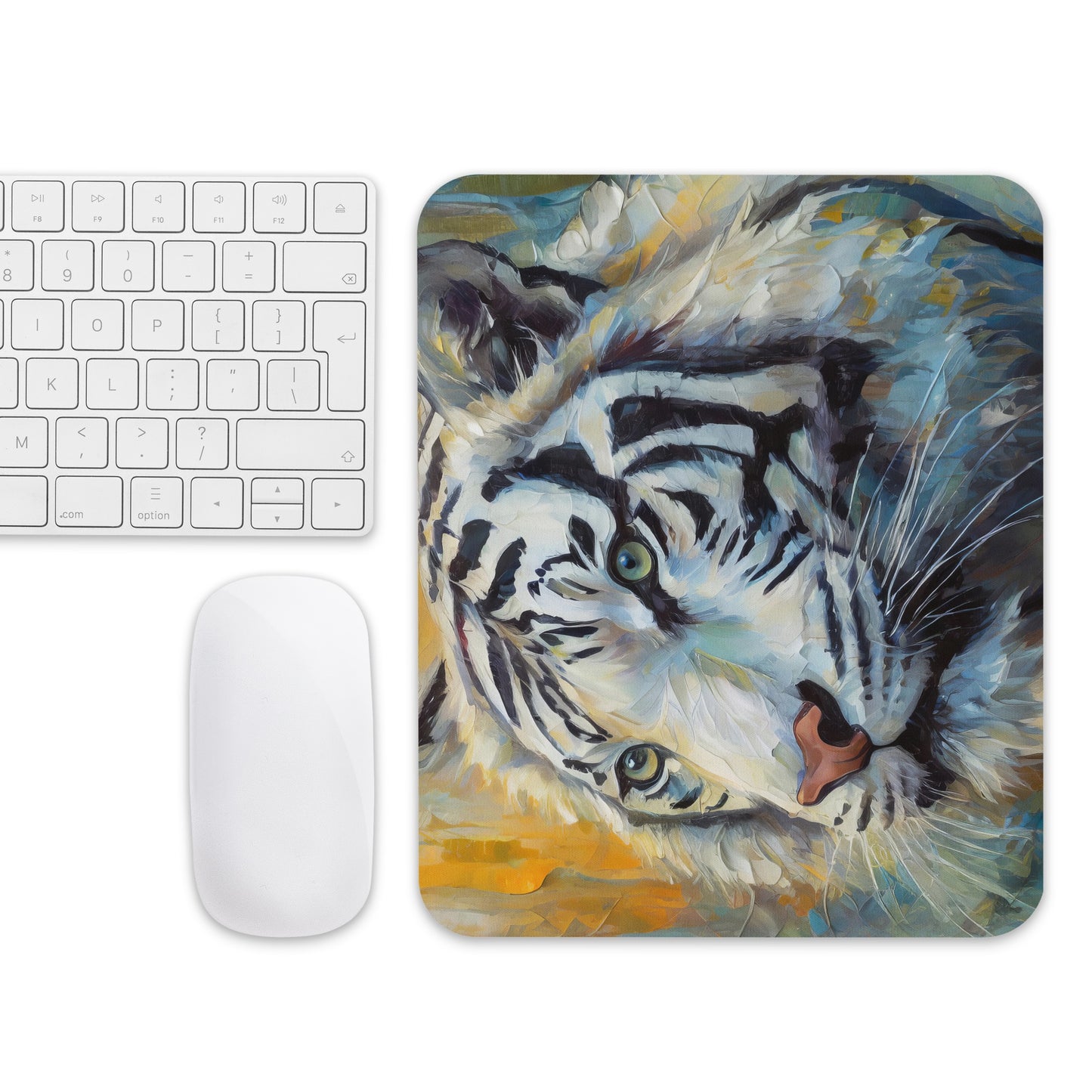 Majestic White Tiger Oil Painting Mouse Pad - Vibrant, Stylish, Lifelike Art Gift for Nature & Wildlife Lovers, Home And Office Desk Décor