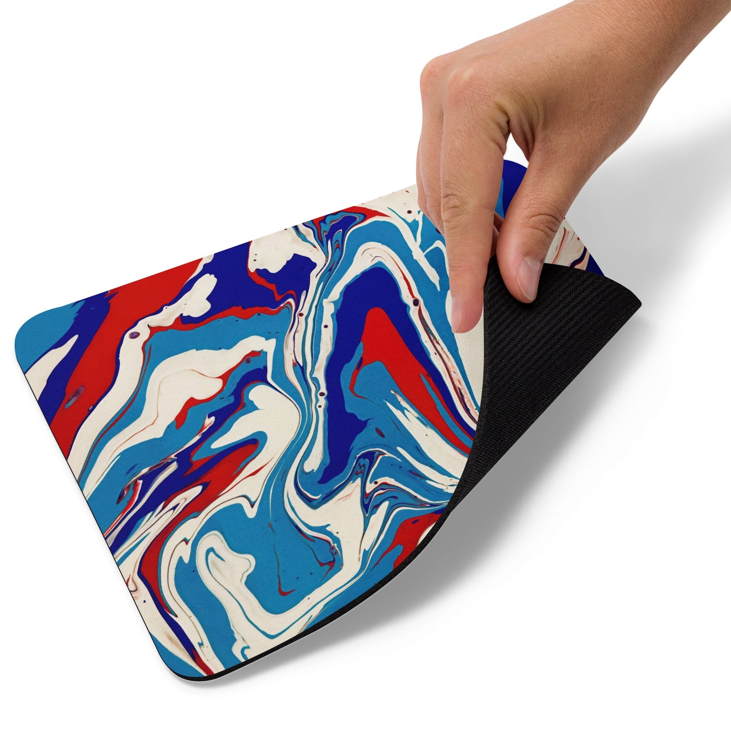 Vibrant Mouse Pad - Red, White & Blue Acrylic Flow Painting - Stylish, Elegant And Abstract Art For Modern Art Lovers - Stationery Decor