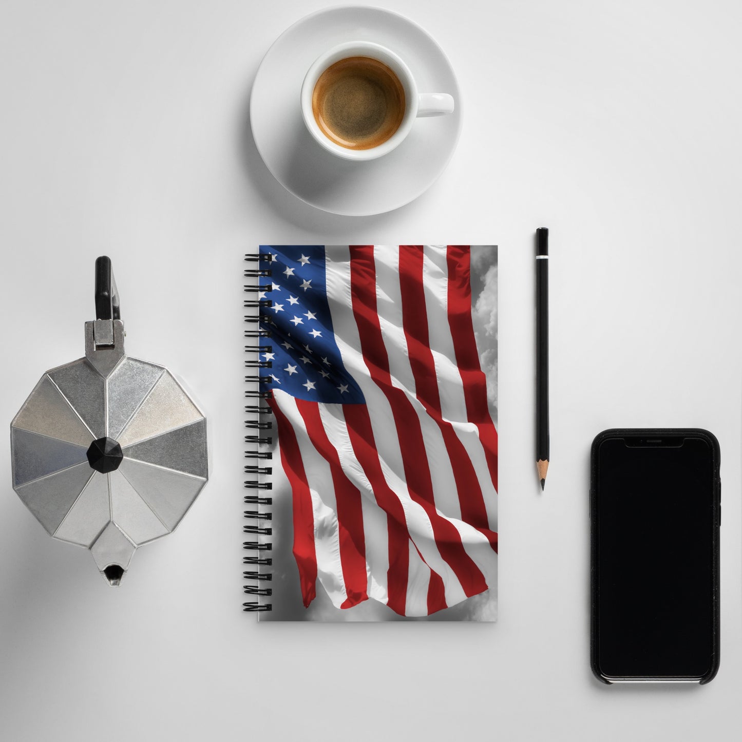 Patriotic Spiral Notebook - Old Glory American Flag With Color Splash Effect - Stylish Journal, Great Gift For Note Taking & Fourth Of July