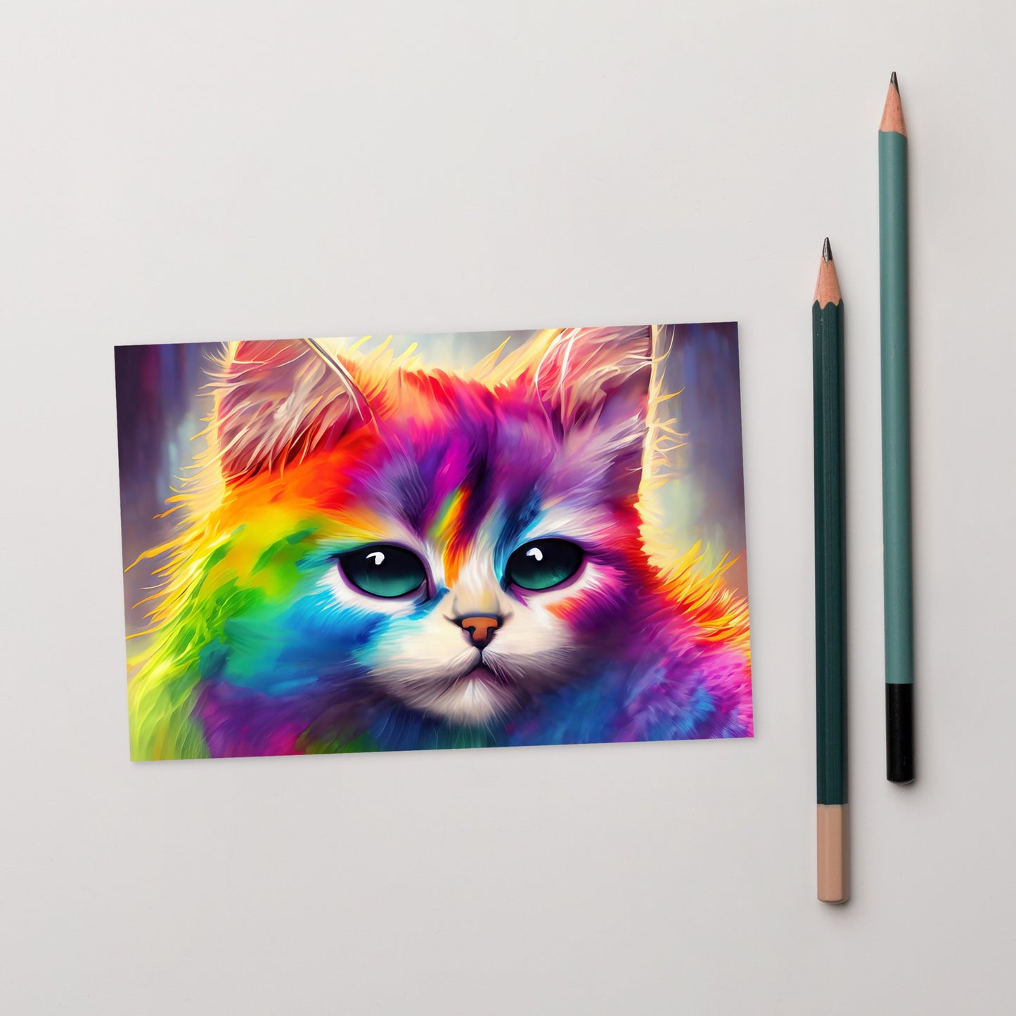 Rainbow Fur Cat Postcard - Vibrant & Stylish Art For All Ages - Perfect For Cat Lovers And Art Enthusiasts - A Perfect Gift Any Occasion