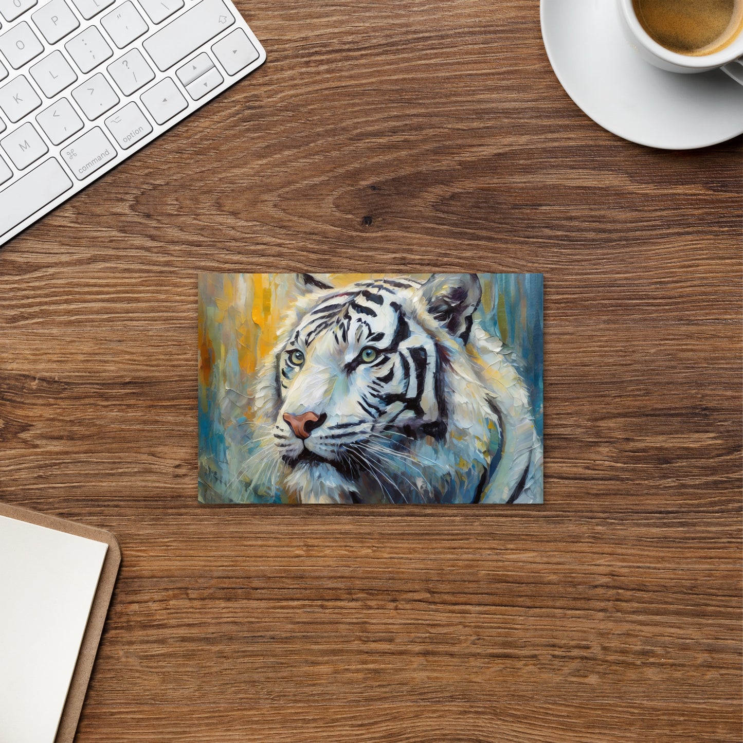 Majestic White Tiger Oil Painting Postcard – Stylish And Elegant Wildlife Art For Nature Lovers – Perfect Gift, Desk Décor For Home & Office