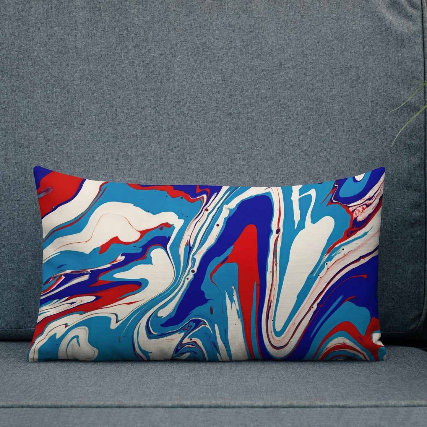 Premium Pillow With Vibrant Red, White, and Blue Acrylic Flow Painting - Elegant Abstract Art Gift For Bedroom And Living Room Couch Decor
