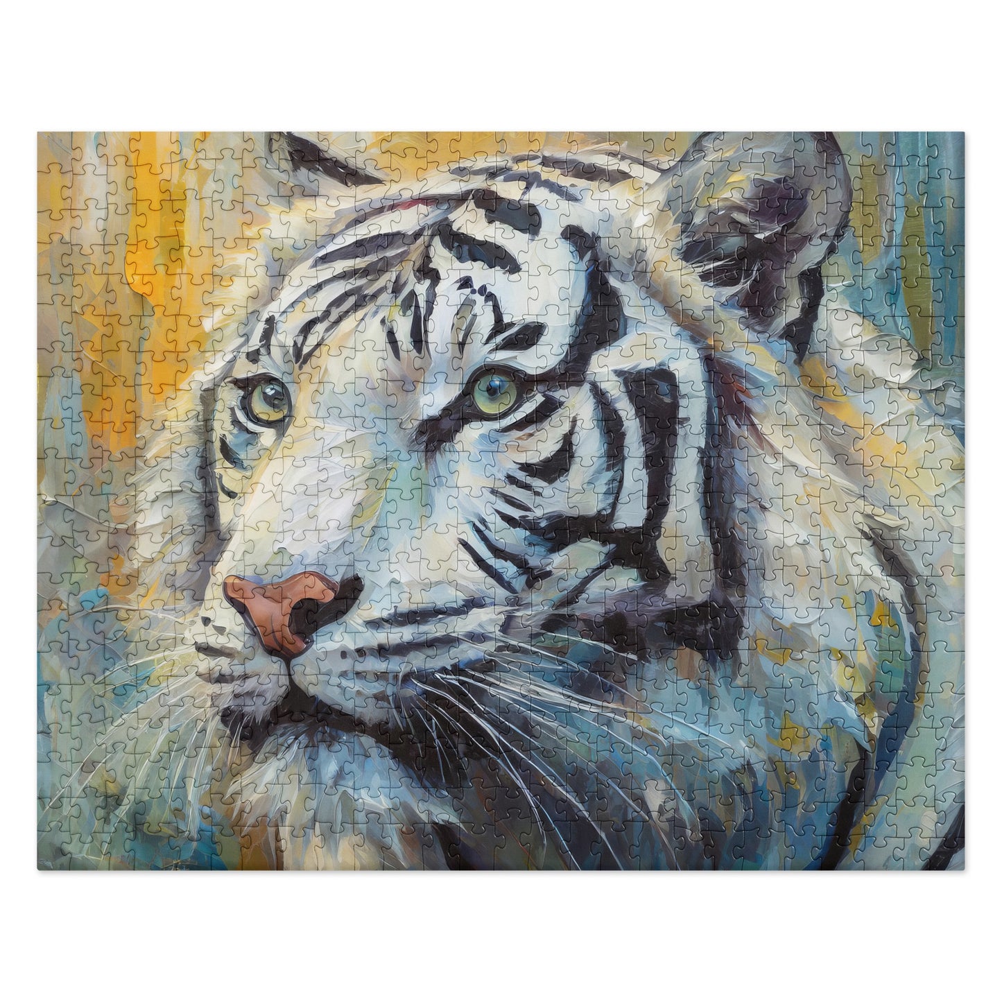 Majestic White Tiger Oil Painting Jigsaw Puzzle - Stylish Fine Art Gift For Nature & Wildlife Lovers, Family Fun And Frameable Wall Décor