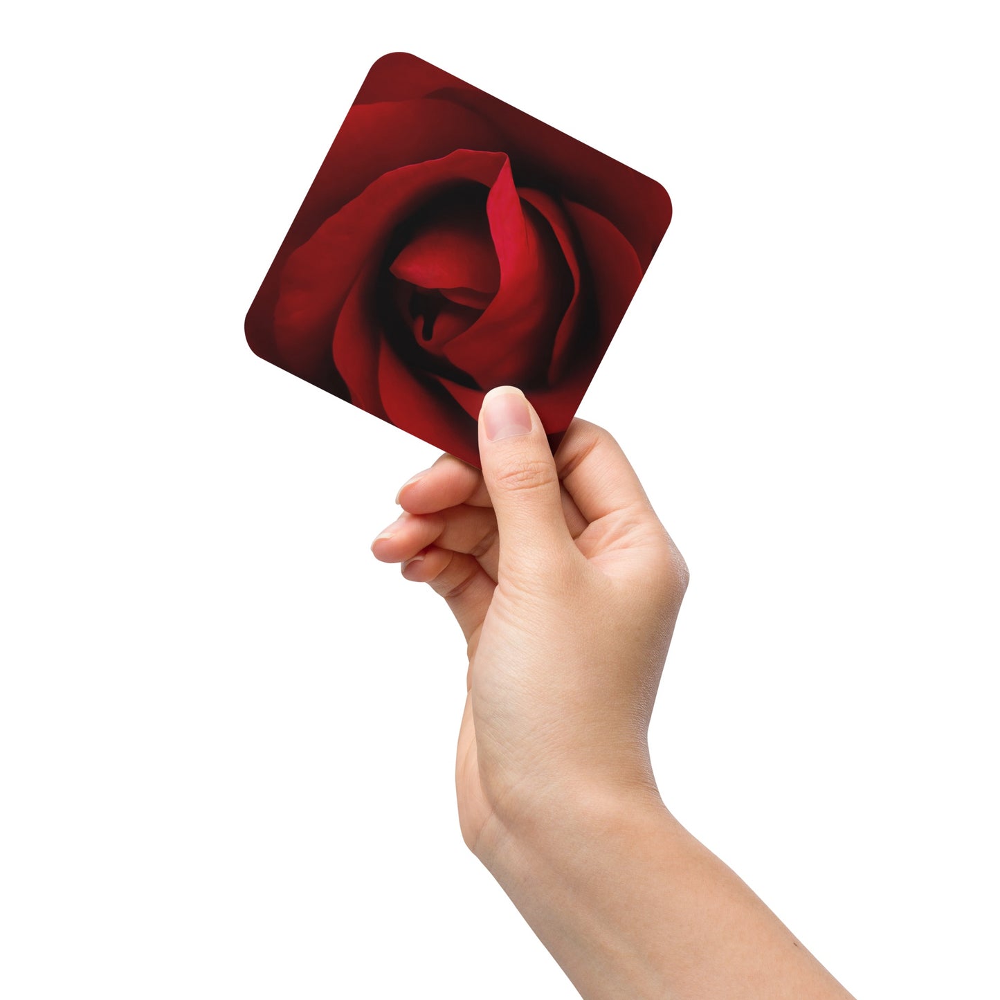 Vibrant Red Rose Cork-Back Coaster - Sharp Macro Photography, Perfect Gift For Nature & Flower Lovers, Valentines Day And Romantic Occasions