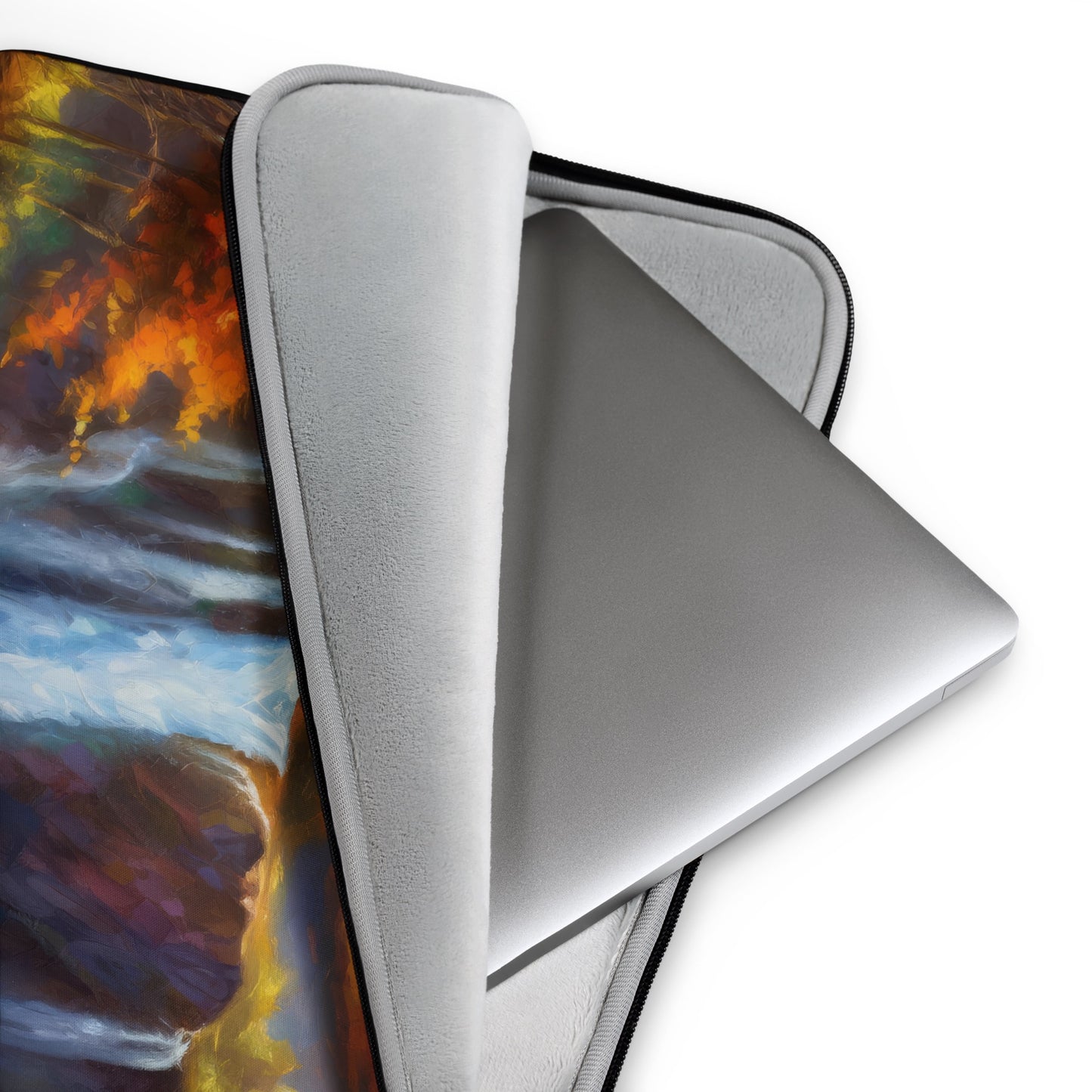 Majestic Mountain Range Laptop Sleeve - Scenic Autumn Sunset, Cliff And Waterfall - Colorful And Stylish - Perfect for Home & Country Décor