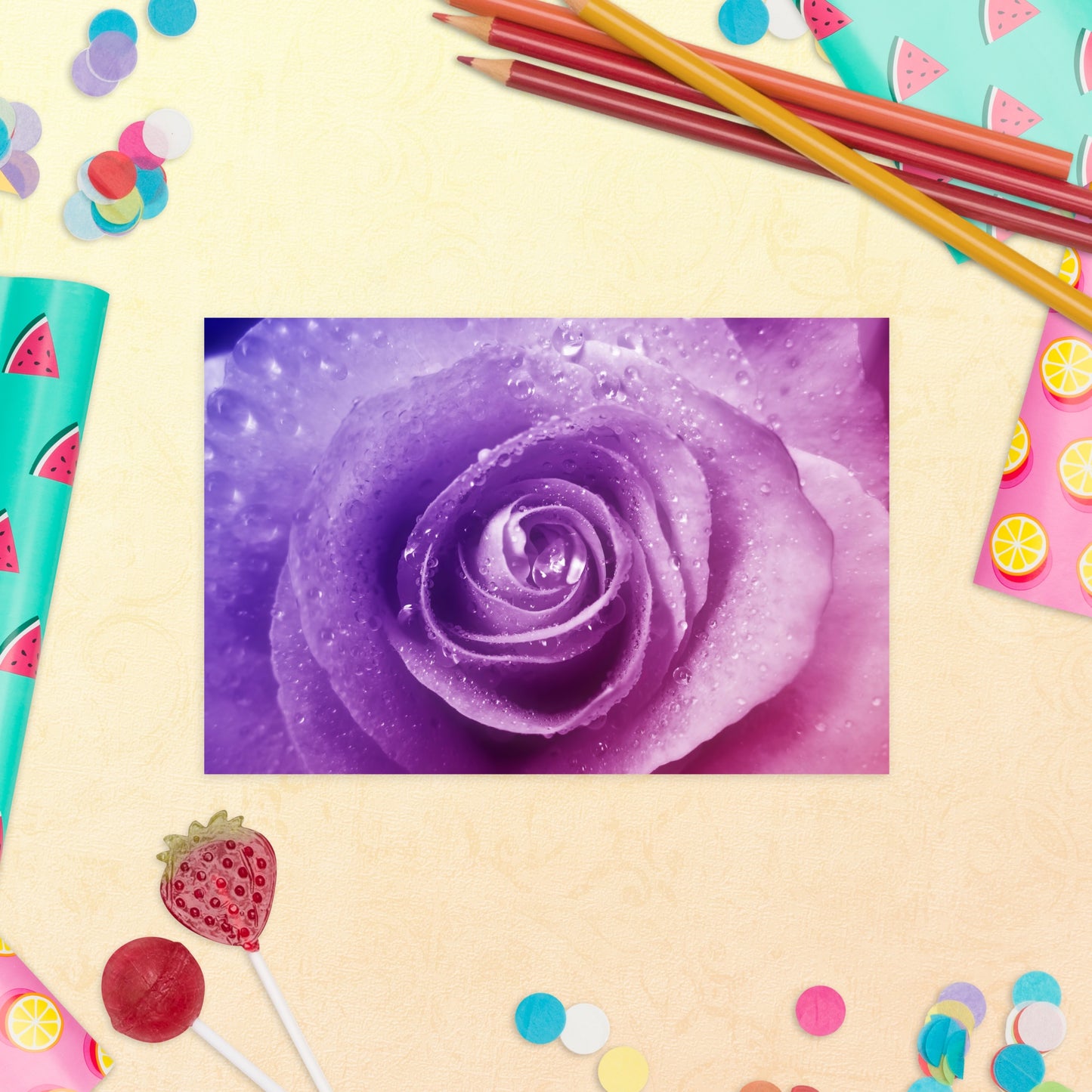 Beautiful Pink Rose Standard Postcard - Vibrant Macro Photograph With Purple Hints, Perfect For Nature And Flower Lovers - Frameable Artwork