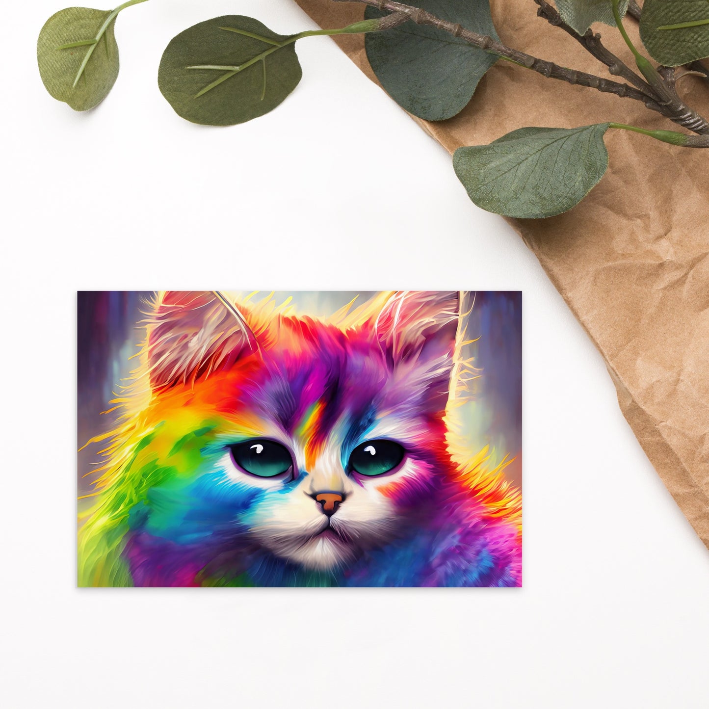 Rainbow Fur Cat Postcard - Vibrant & Stylish Art For All Ages - Perfect For Cat Lovers And Art Enthusiasts - A Perfect Gift Any Occasion