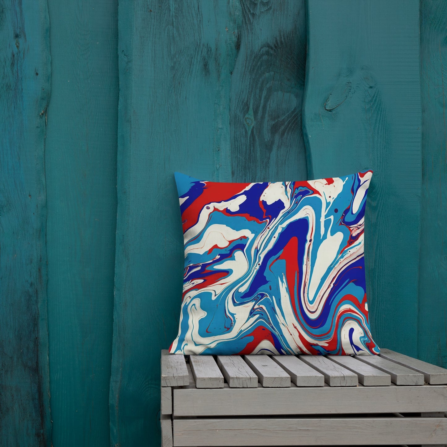 Premium Pillow With Vibrant Red, White, and Blue Acrylic Flow Painting - Elegant Abstract Art Gift For Bedroom And Living Room Couch Decor