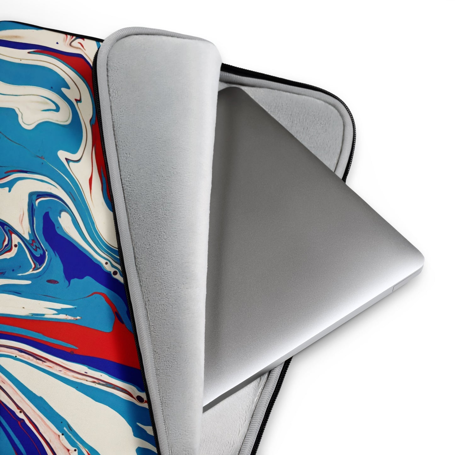 Vibrant Colorful Laptop Sleeve - Red, White & Blue Acrylic Flow Painting - Stylish, Elegant And Unique Abstract Art For New Age Art Lovers