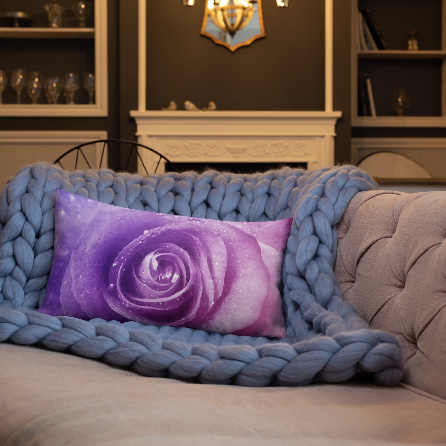 Premium Pillow With Beautiful Pink Rose Photo - Hints Of Purple - Stylish Floral Home Décor, Perfect Gift For Nature And Flower Lovers