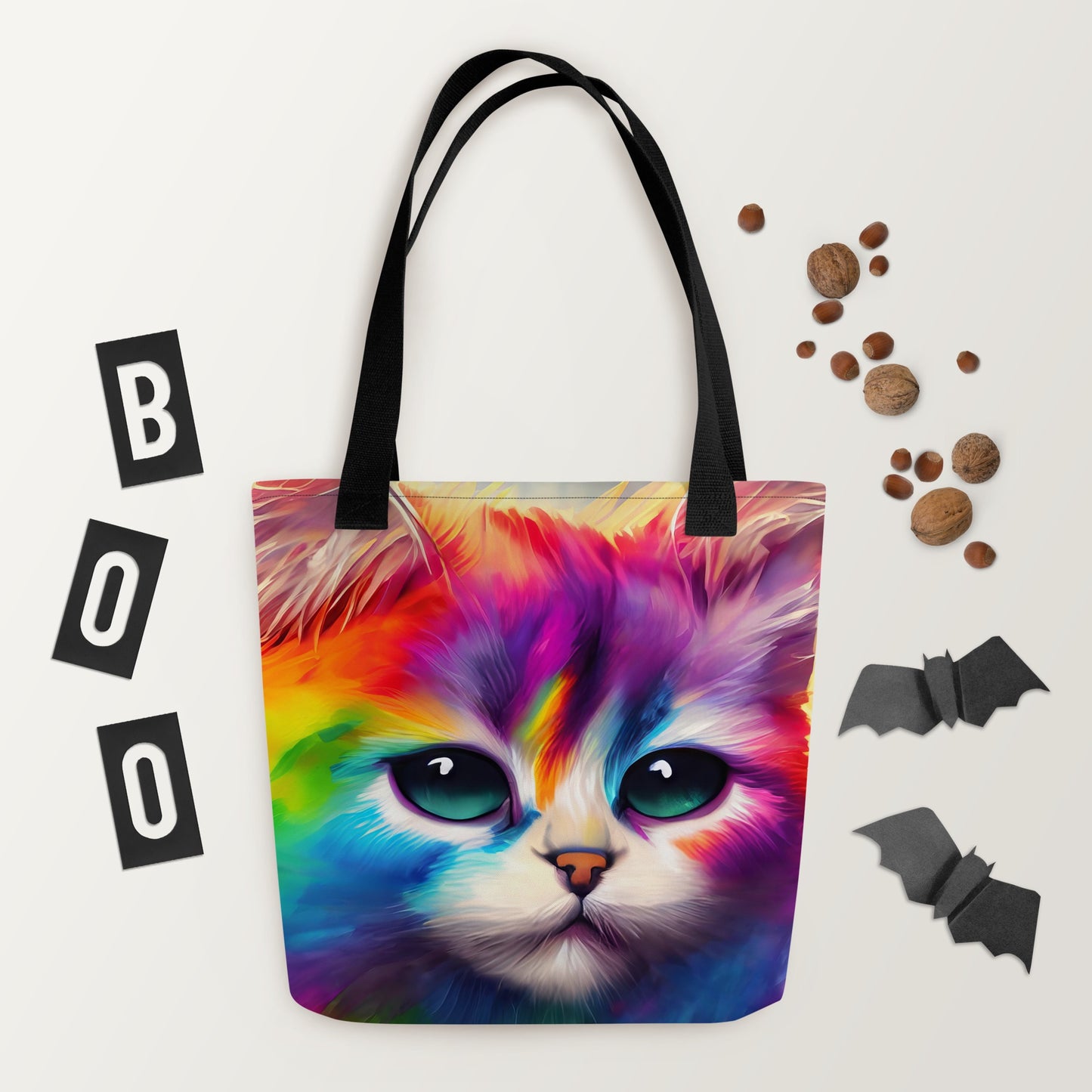 Fun & Vibrant Rainbow Fur Cat Tote Bag - Stylish, Colorful, Perfect For All Ages - Gift For Cat Lovers, Art Enthusiasts And Everyday Use