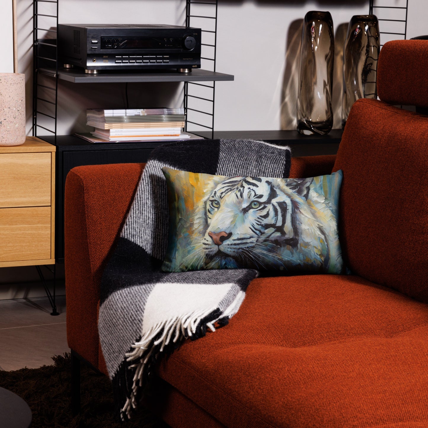 Elegant White Tiger Premium Pillow - Vibrant Oil Painting, Perfect Couch Décor For Living Rooms, Bedrooms, Offices, Nature & Wildlife Lovers