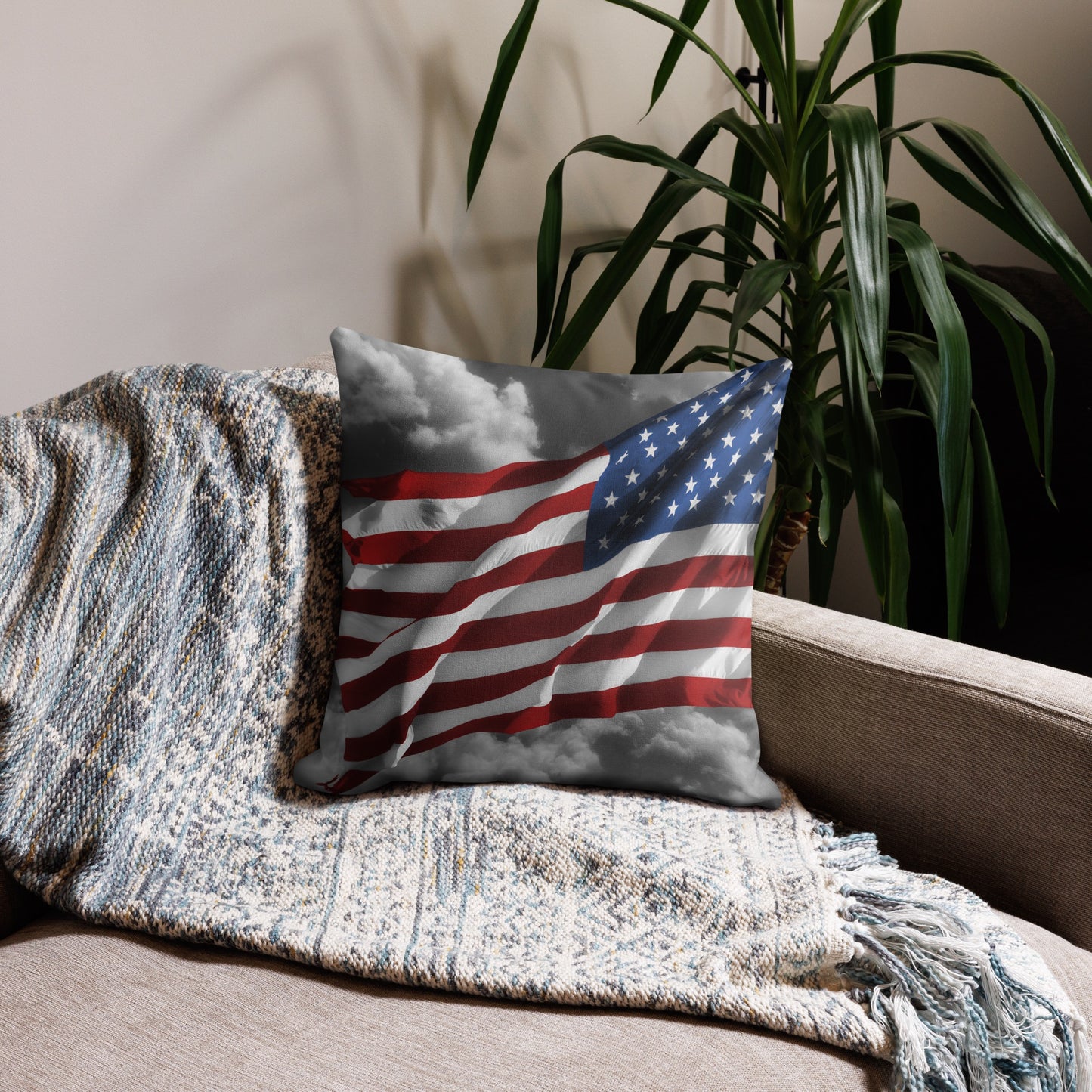 Premium Pillow - Old Glory American Flag With Color Splash Effect - Stylish Décor For Living Rooms & Bedrooms, Perfect Gift for 4th of July