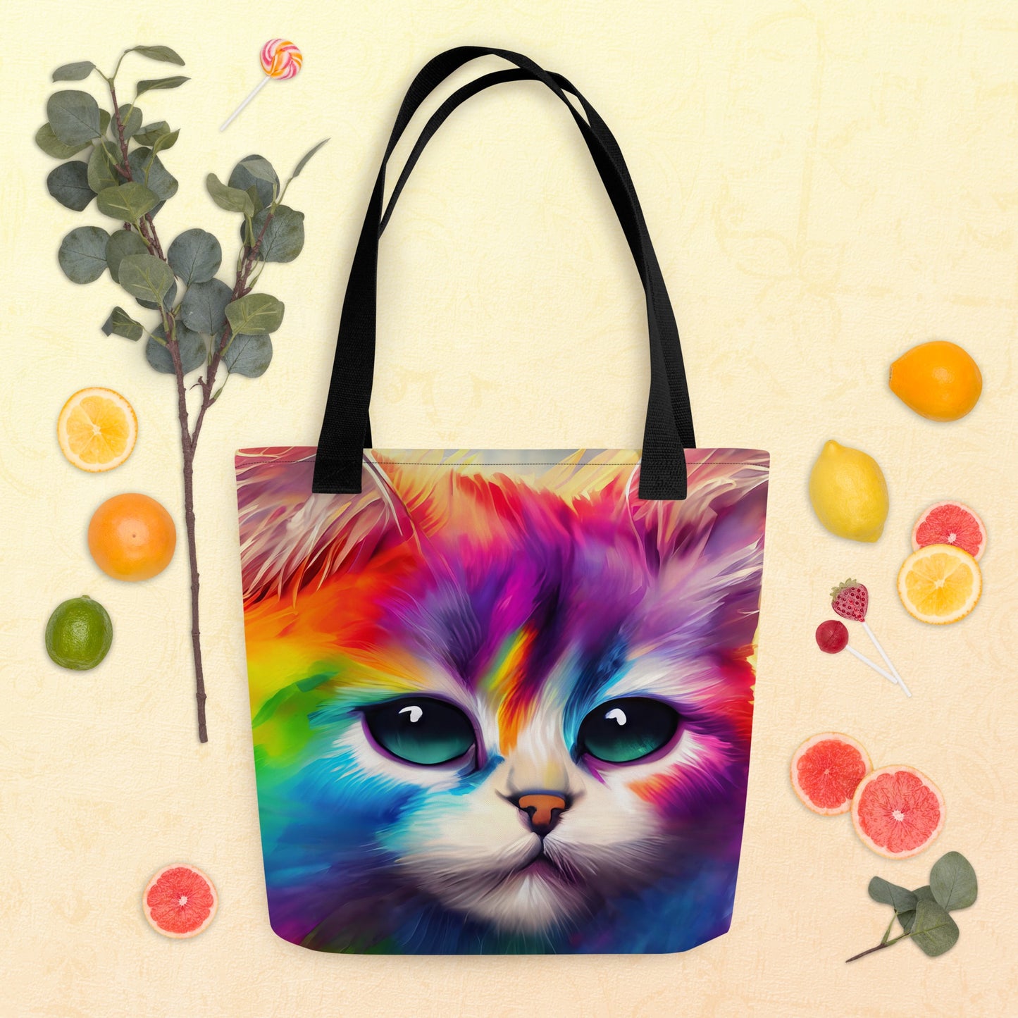 Fun & Vibrant Rainbow Fur Cat Tote Bag - Stylish, Colorful, Perfect For All Ages - Gift For Cat Lovers, Art Enthusiasts And Everyday Use