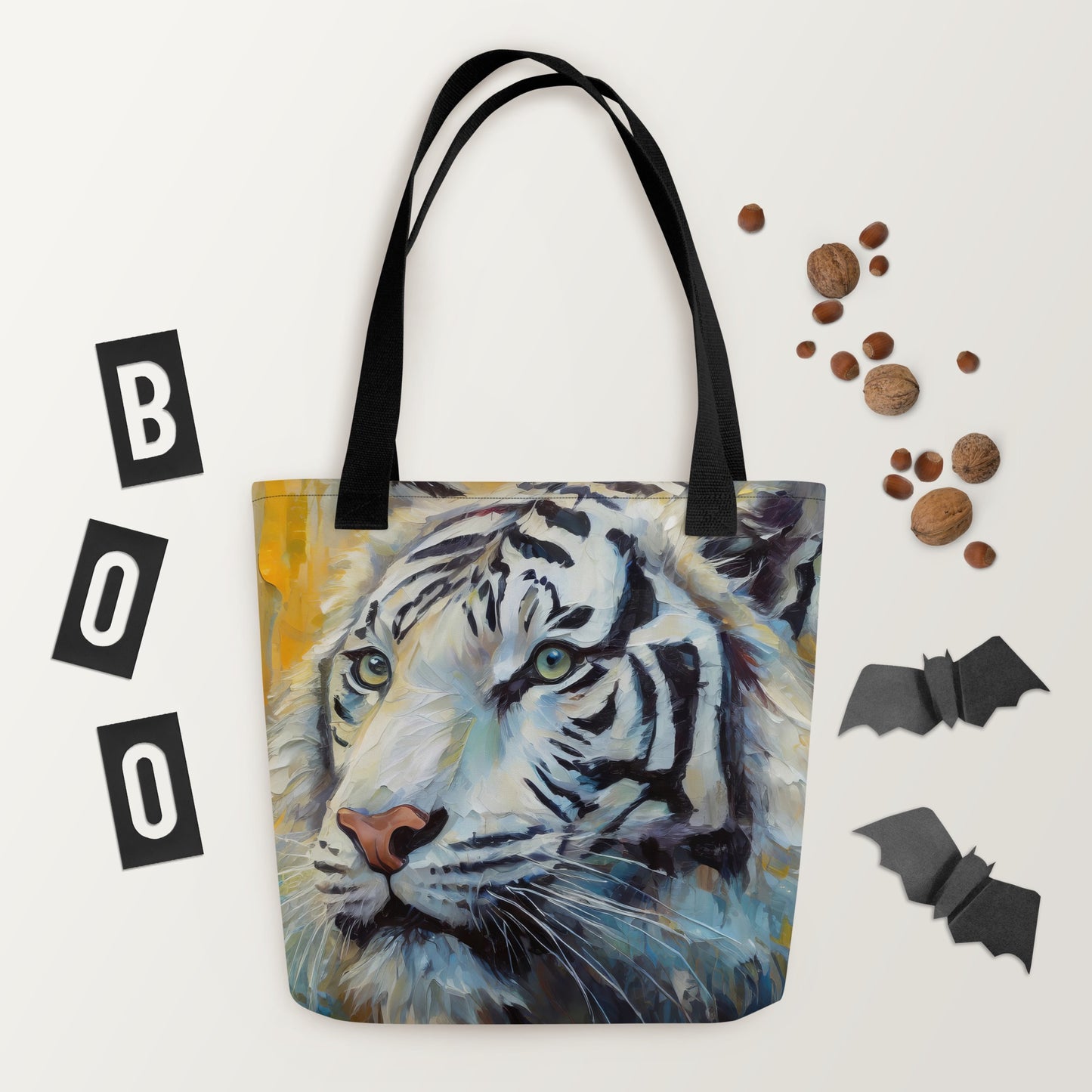 Majestic White Tiger Oil Painting Tote Bag - Vibrant, Stylish, Art Gift For Nature &amp; Wildlife Lovers, Perfect For Shopping And Everyday Use