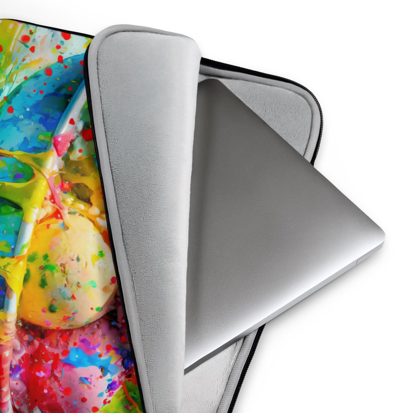 Vibrant Ice Cream Bowl Laptop Sleeve - Colorful Painting & Design, Stylish Neoprene Case, Rainbow Background, Art Lover's Tech Accessory
