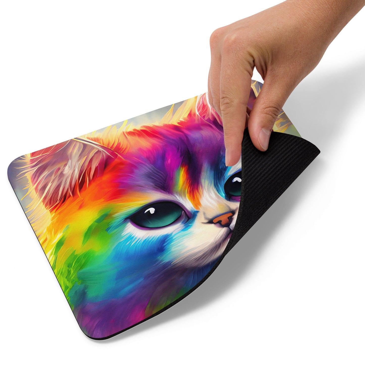 Fun Vibrant Rainbow Fur Cat Mouse Pad - Stylish And Colorful Design For All Ages, Perfect Gift For Office And Home - Fine Art Tech Accessory