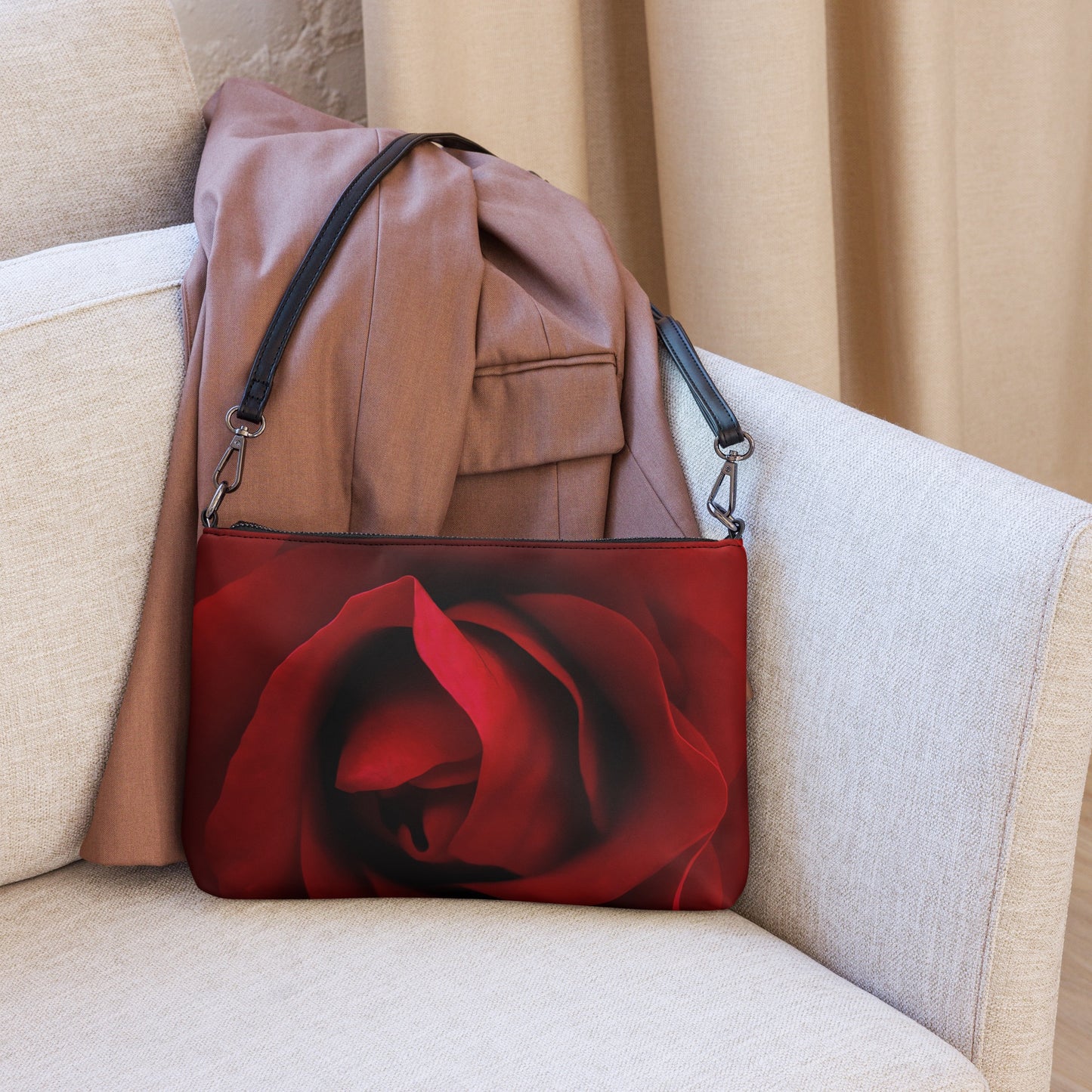 Vibrant Red Rose Crossbody Bag - Sharp Macro Photograph, Stylish And Detailed Floral Design For Nature, Flower Lovers & Romantic Gift Ideas