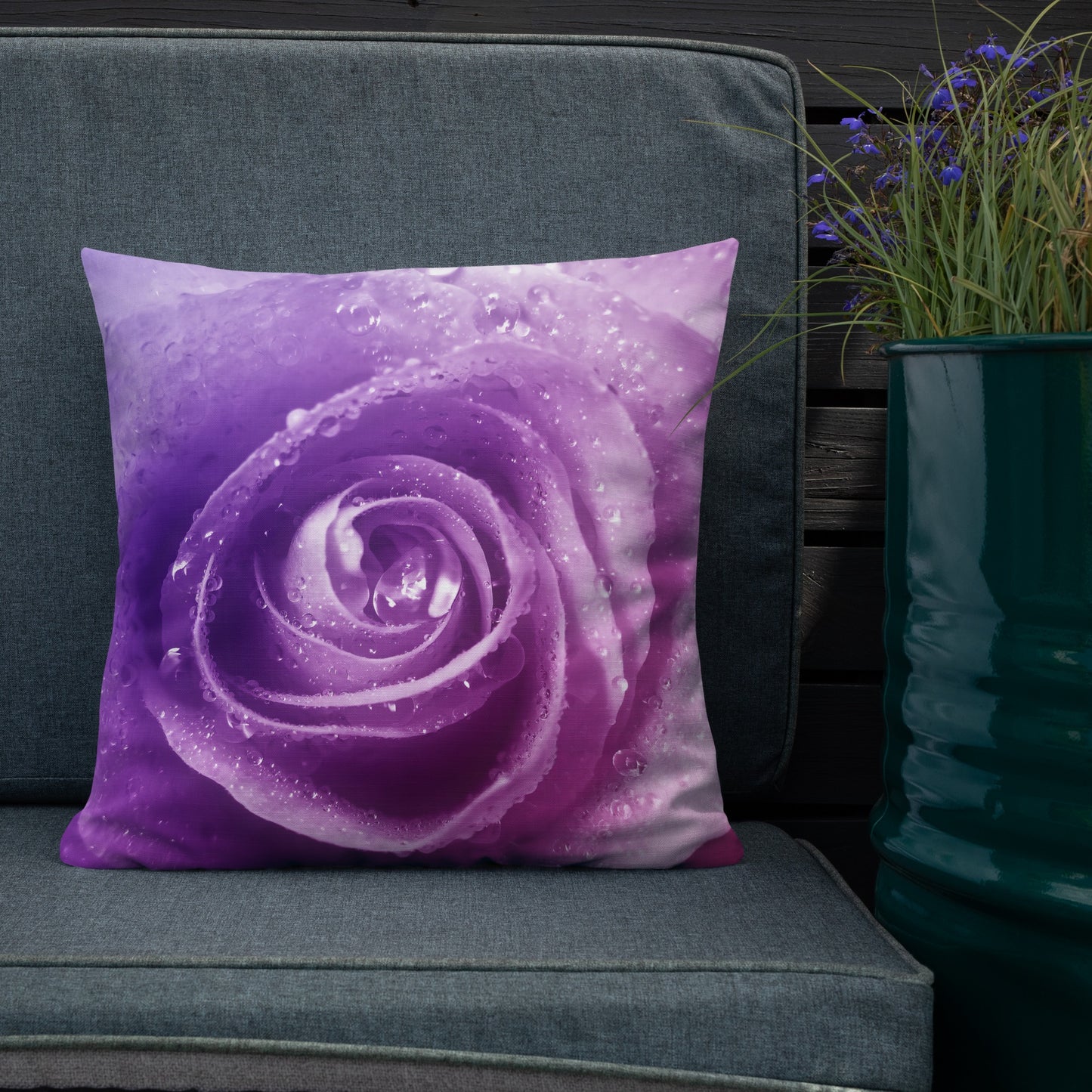 Premium Pillow With Beautiful Pink Rose Photo - Hints Of Purple - Stylish Floral Home Décor, Perfect Gift For Nature And Flower Lovers