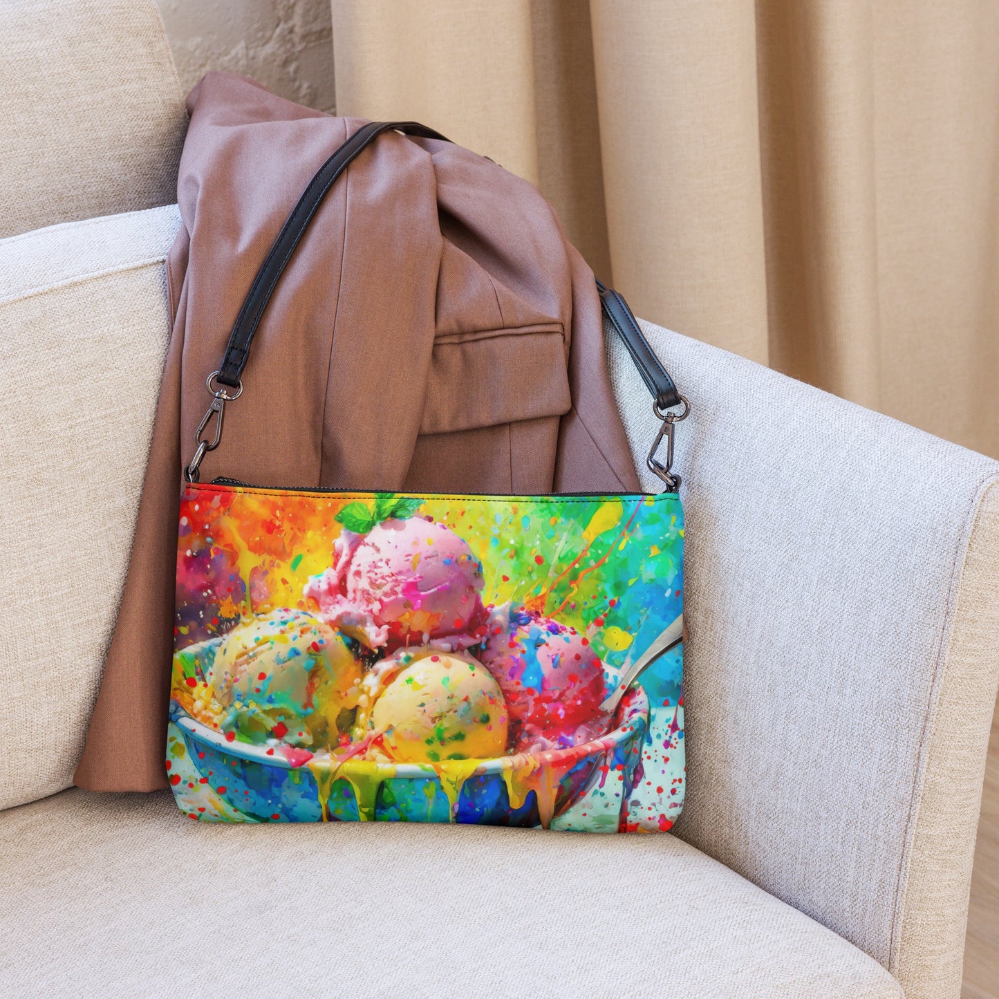 Colorful Bowl Of Ice Cream Crossbody Bag - Vibrant Oil Painting, Unique Art Lovers Gift, Stylish & Fun Accessory, Perfect For Everyday Use