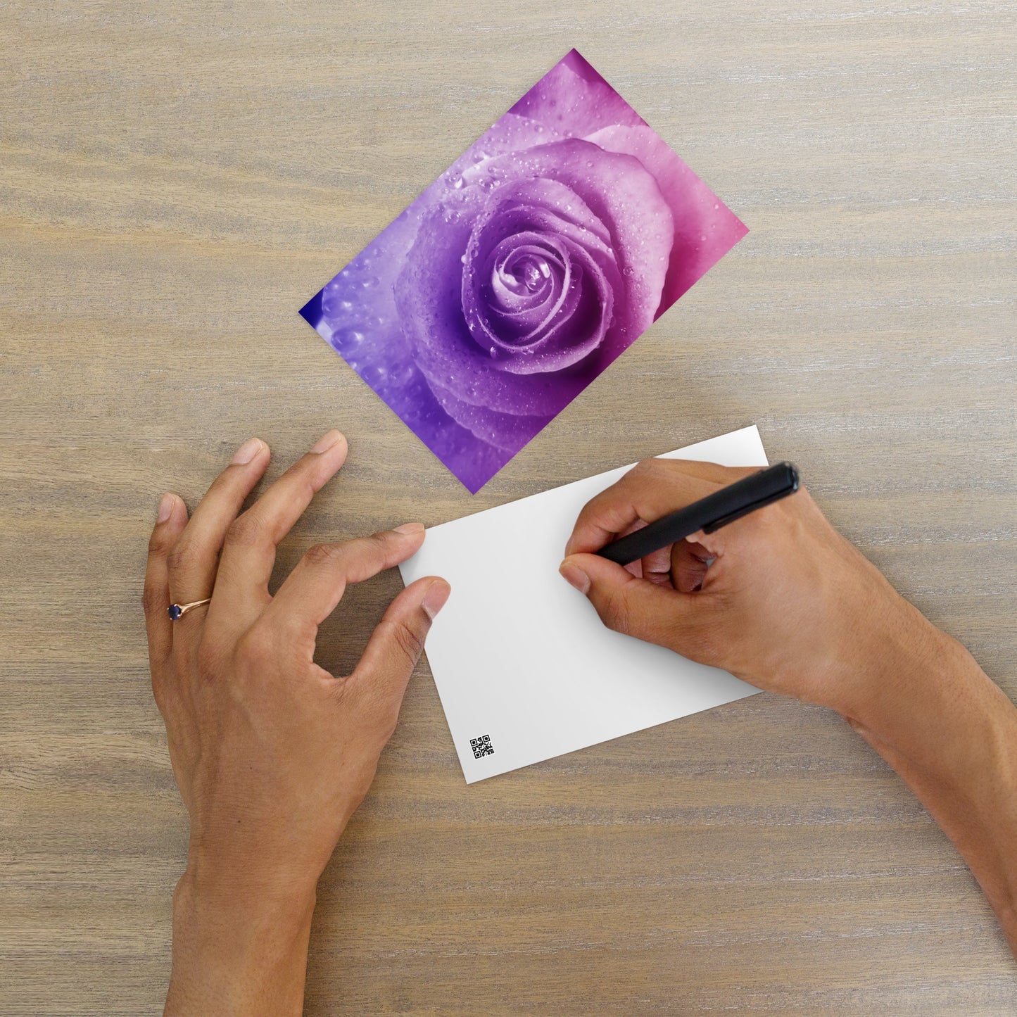 Beautiful Pink Rose Standard Postcard - Vibrant Macro Photograph With Purple Hints, Perfect For Nature And Flower Lovers - Frameable Artwork