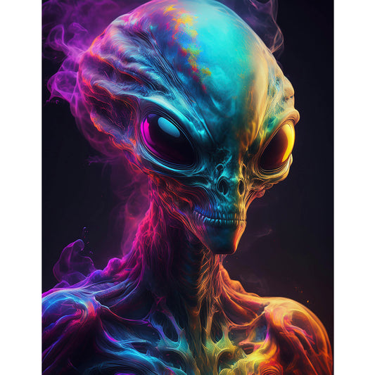 Rainbow Smoke Alien - Colorful Wall Art For Home & Office - Surreal Cosmic Fine Art - Digital Download Print