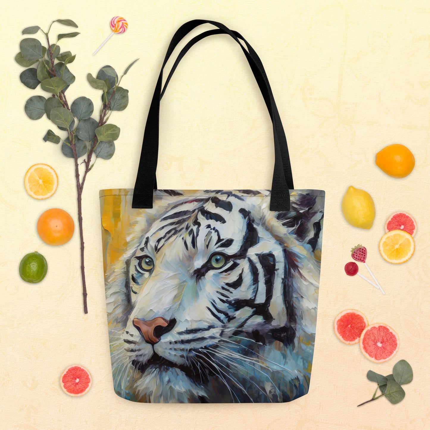Majestic White Tiger Oil Painting Tote Bag - Vibrant, Stylish, Art Gift For Nature &amp; Wildlife Lovers, Perfect For Shopping And Everyday Use