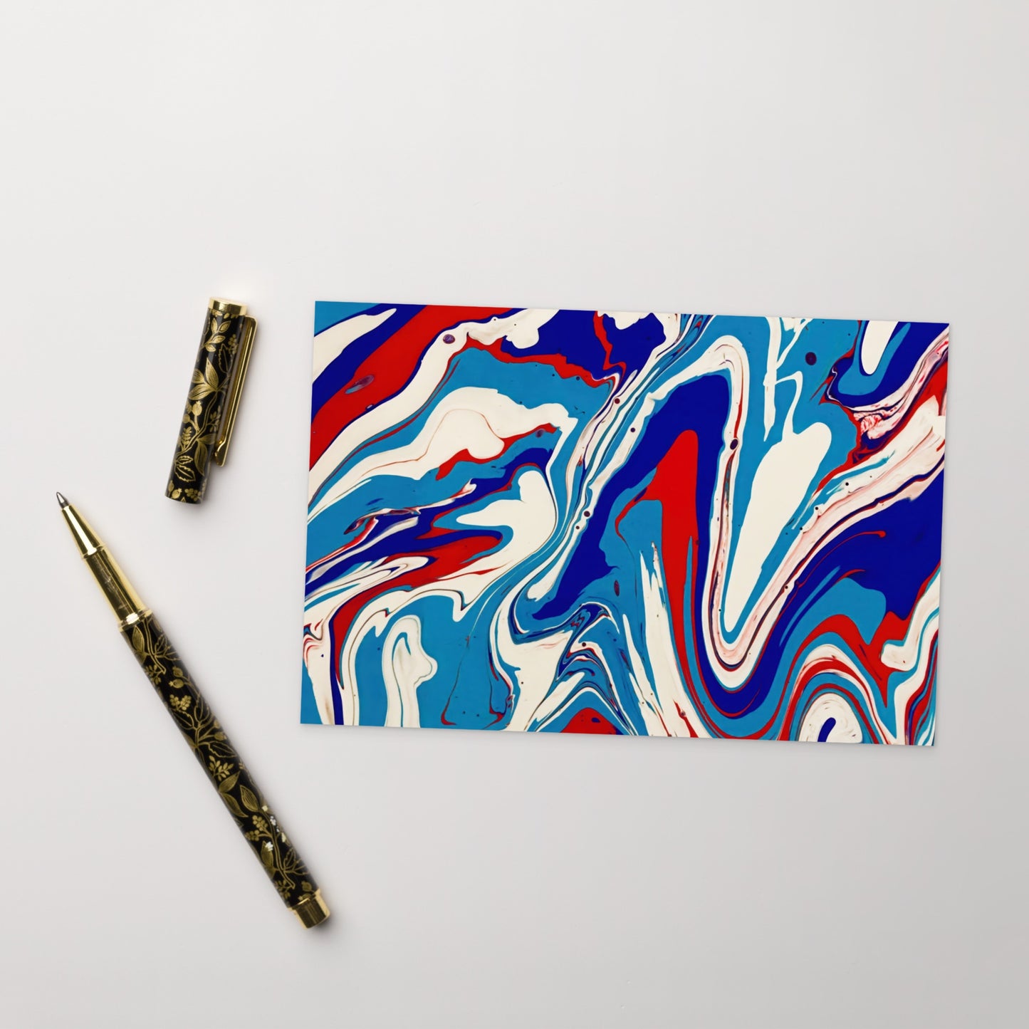 Vibrant Standard Postcard - Red, White & Blue Acrylic Flow Painting - Stylish, Elegant And Unique Abstract Art Gift for Modern Art Lovers