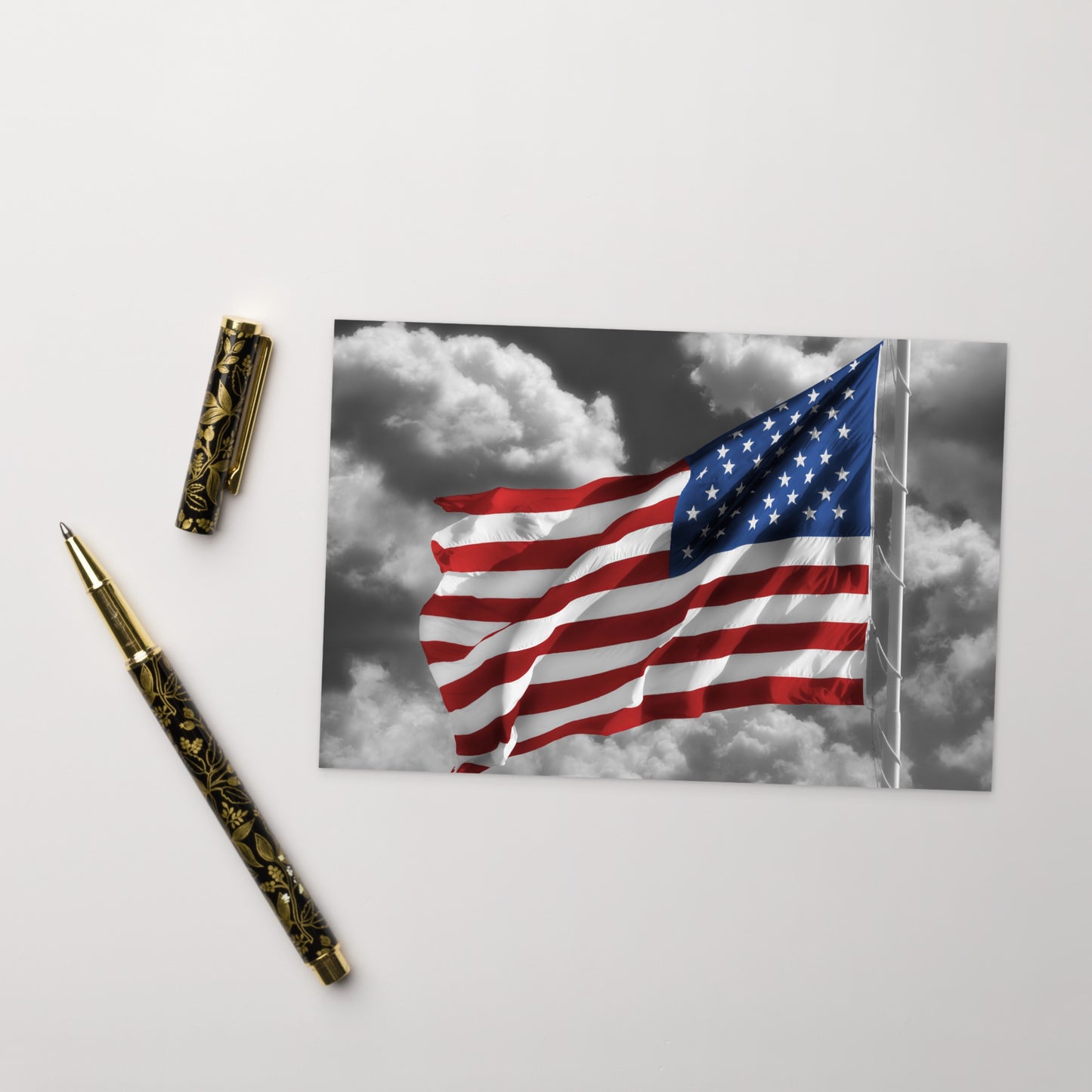 Standard Postcard - Old Glory American Flag With Color Splash Effect - Perfect Stationery Desk Décor For Home, Office & Fourth Of July Gift
