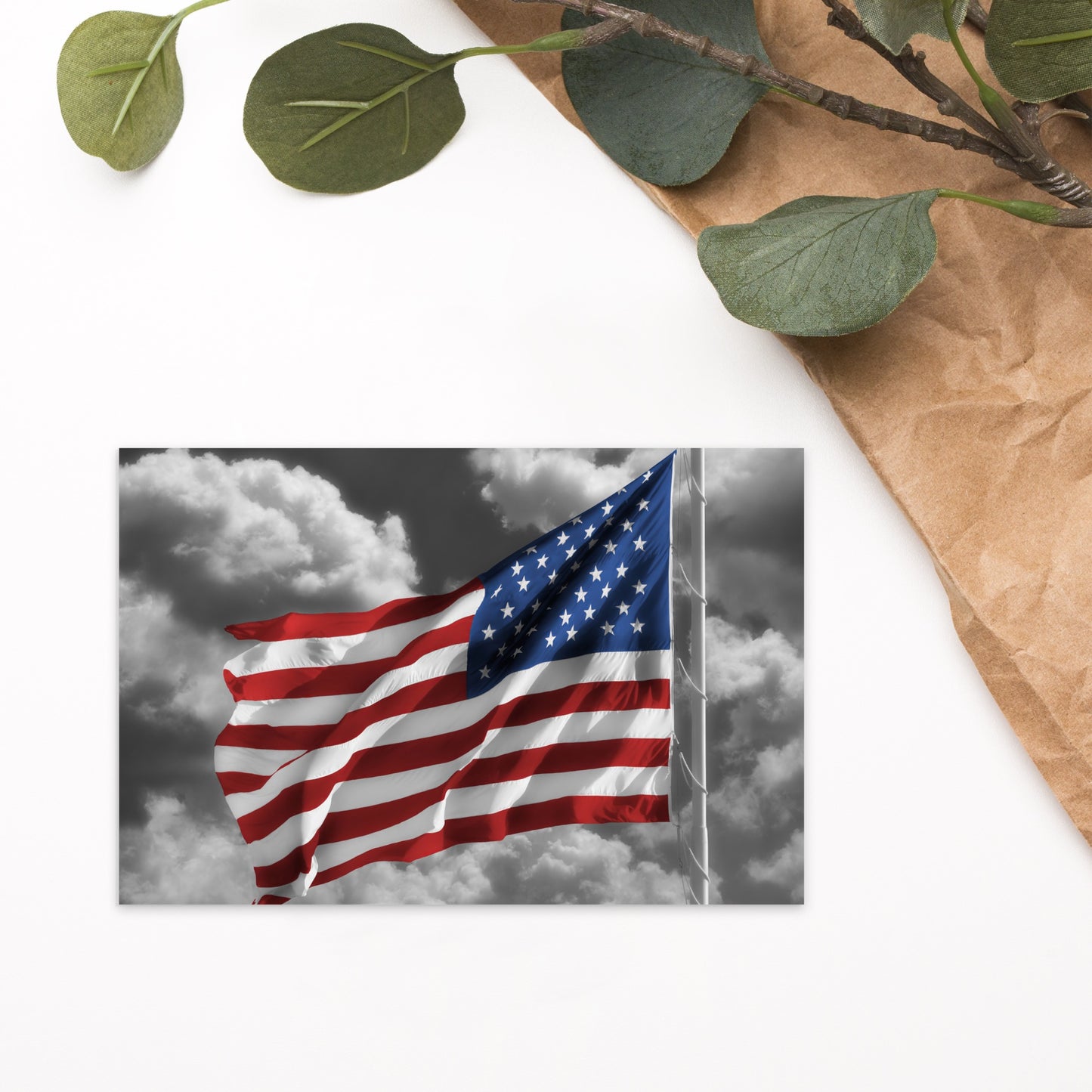 Standard Postcard - Old Glory American Flag With Color Splash Effect - Perfect Stationery Desk Décor For Home, Office & Fourth Of July Gift