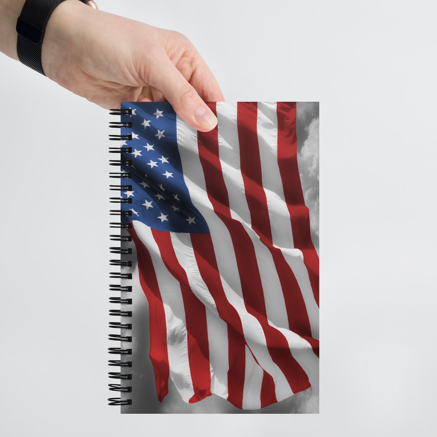 Patriotic Spiral Notebook - Old Glory American Flag With Color Splash Effect - Stylish Journal, Great Gift For Note Taking & Fourth Of July