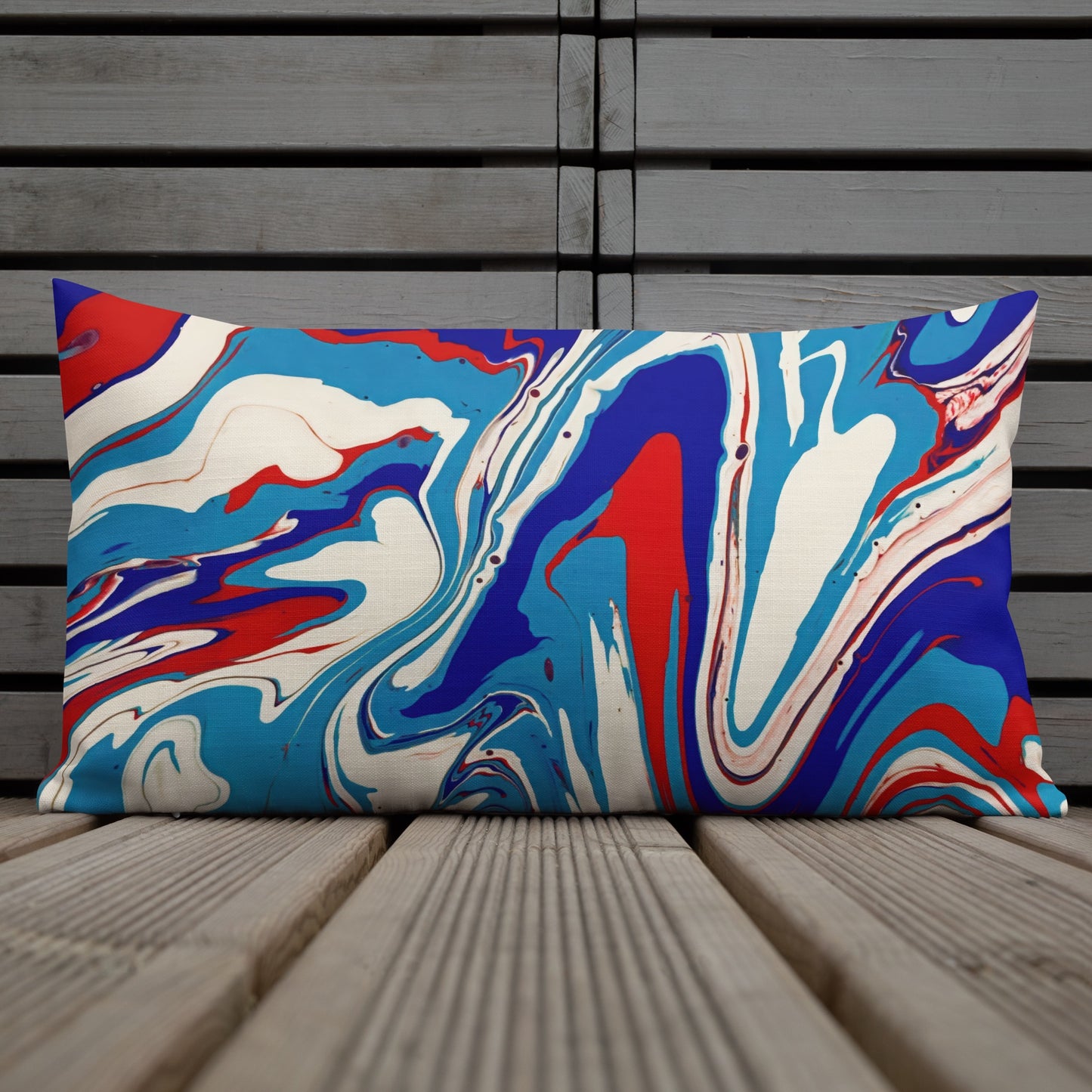 Premium Pillow With Vibrant Red, White, and Blue Acrylic Flow Painting - Elegant Abstract Art Gift For Bedroom And Living Room Couch Decor