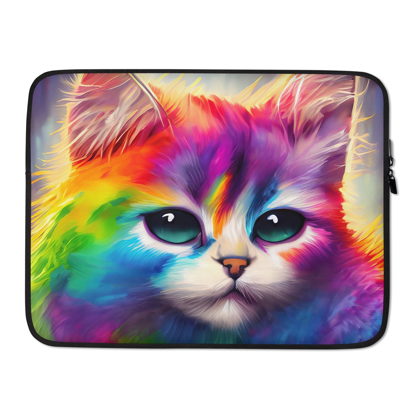 Rainbow Cat Laptop Sleeve - Vibrant and Stylish Painting, Fun for All Ages, Colorful And Unique Tech Accessory - Great Gift For Students
